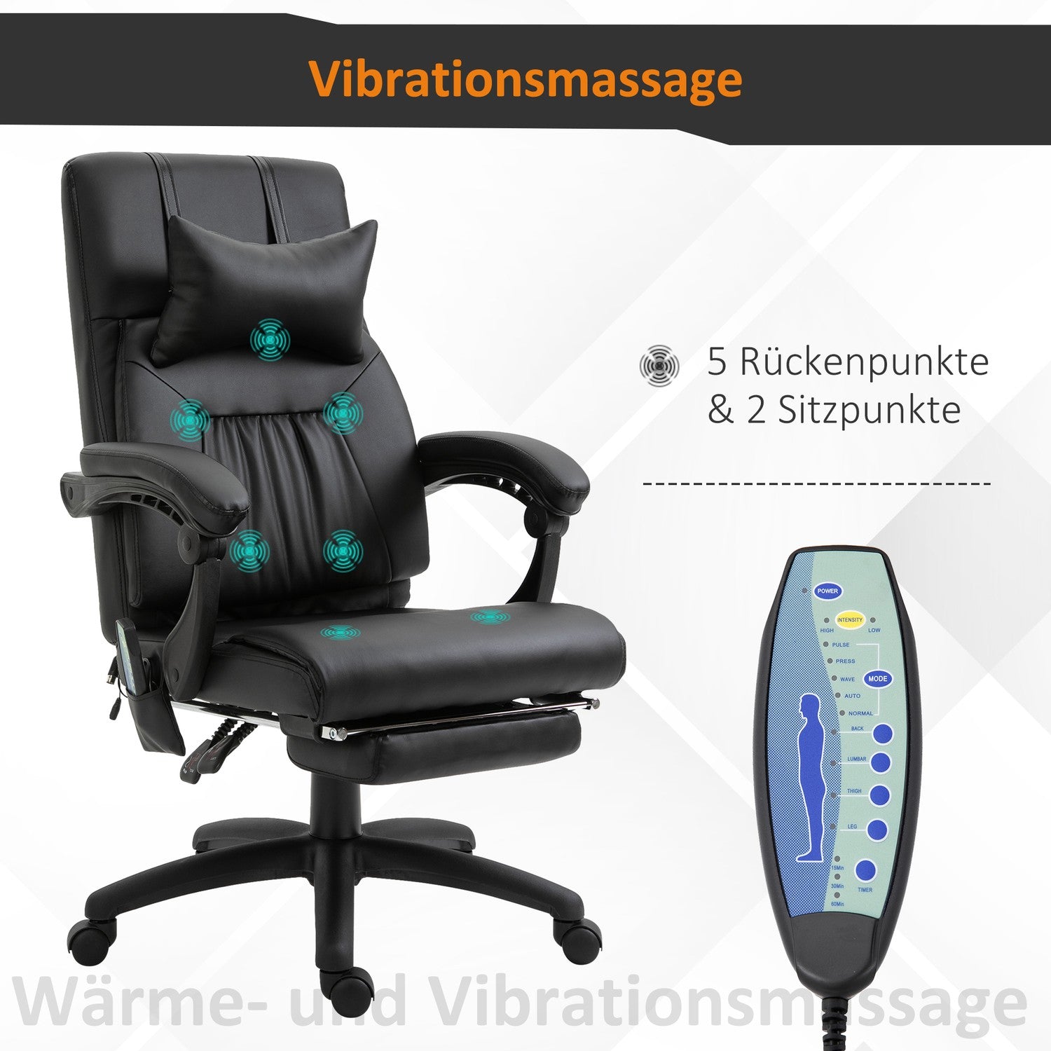 Svart vridbar massagestol – 7 punkter, justerbart fotstöd