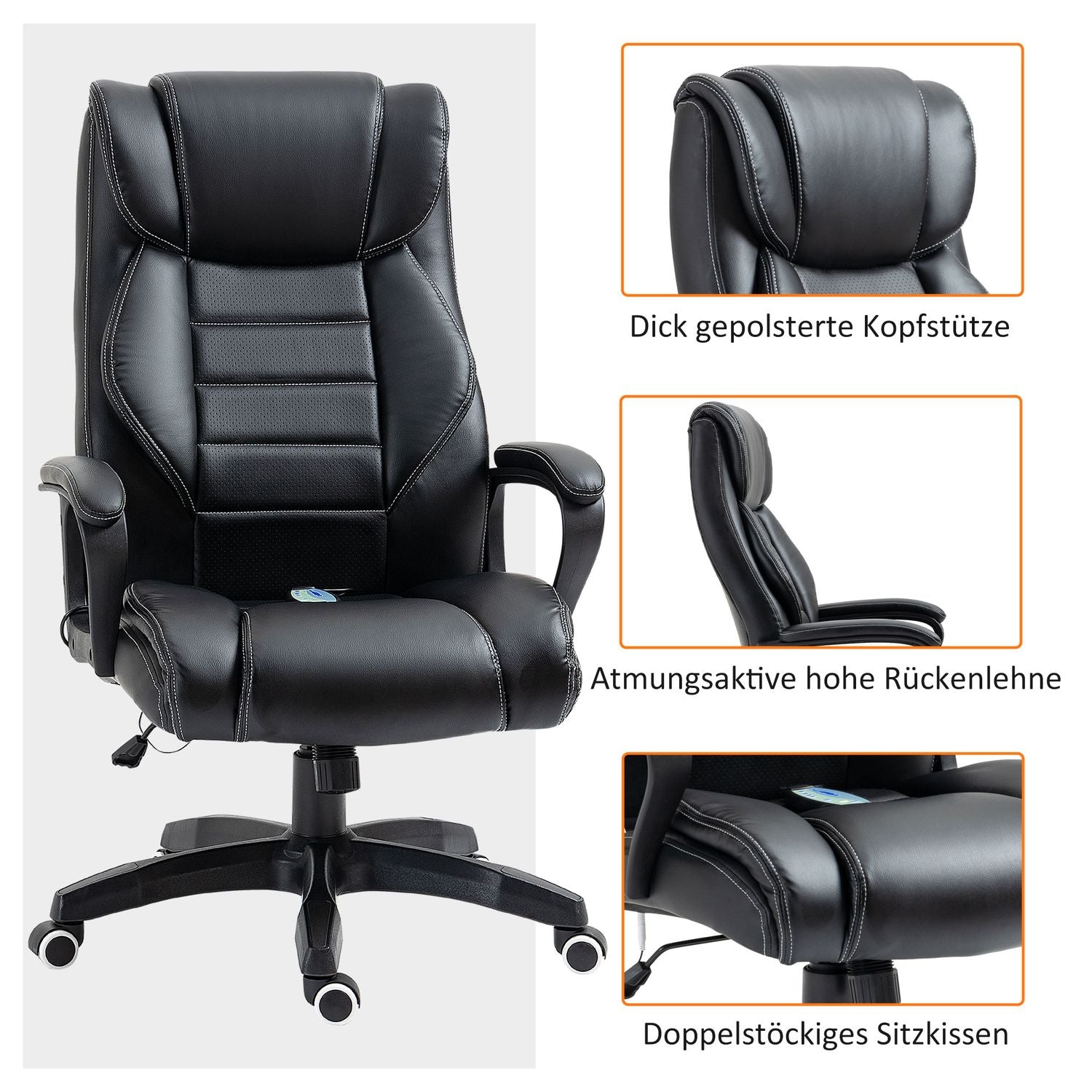 Ergonomisk spelstol med justerbar höjd och 6 vibrationspunkter