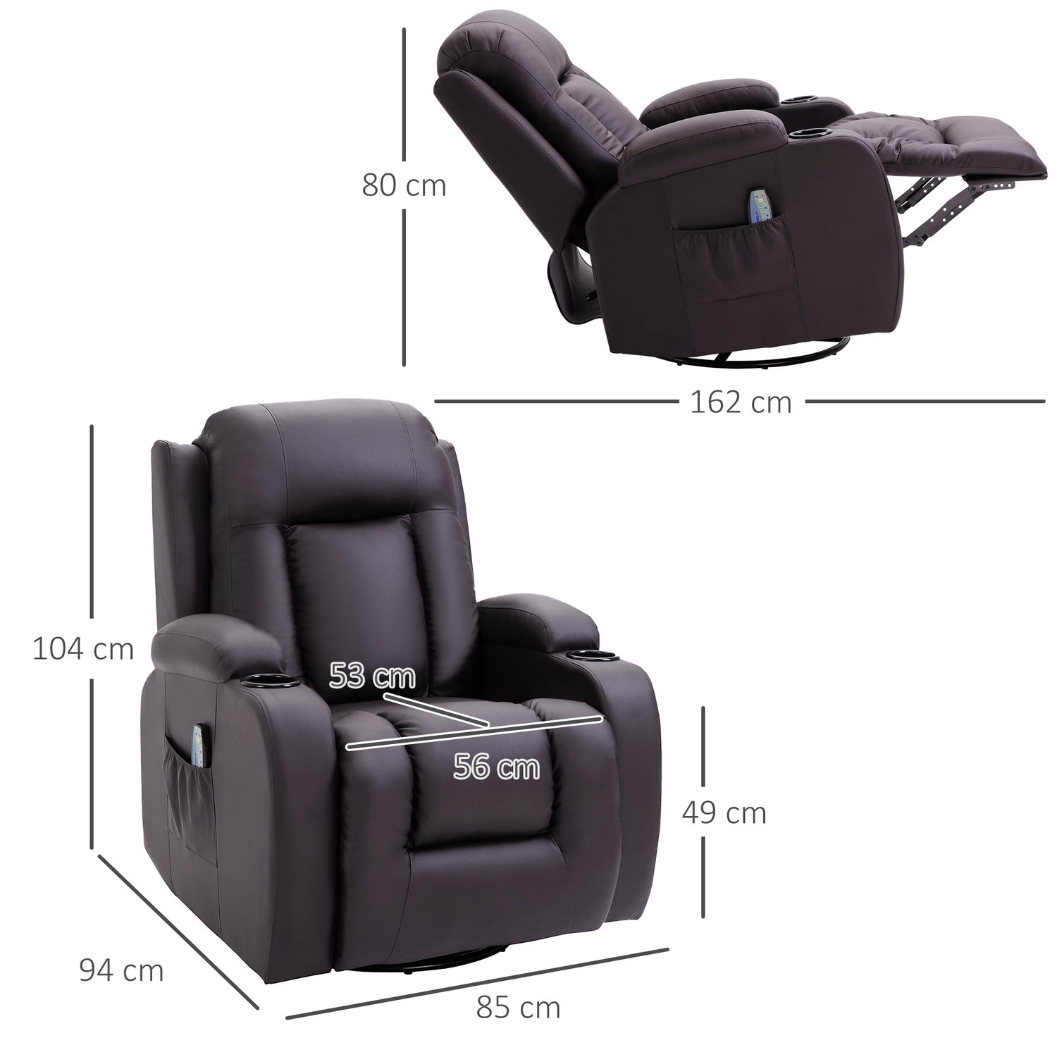 Massagestol Med Värme & Liggande, Mugghållare, Brun