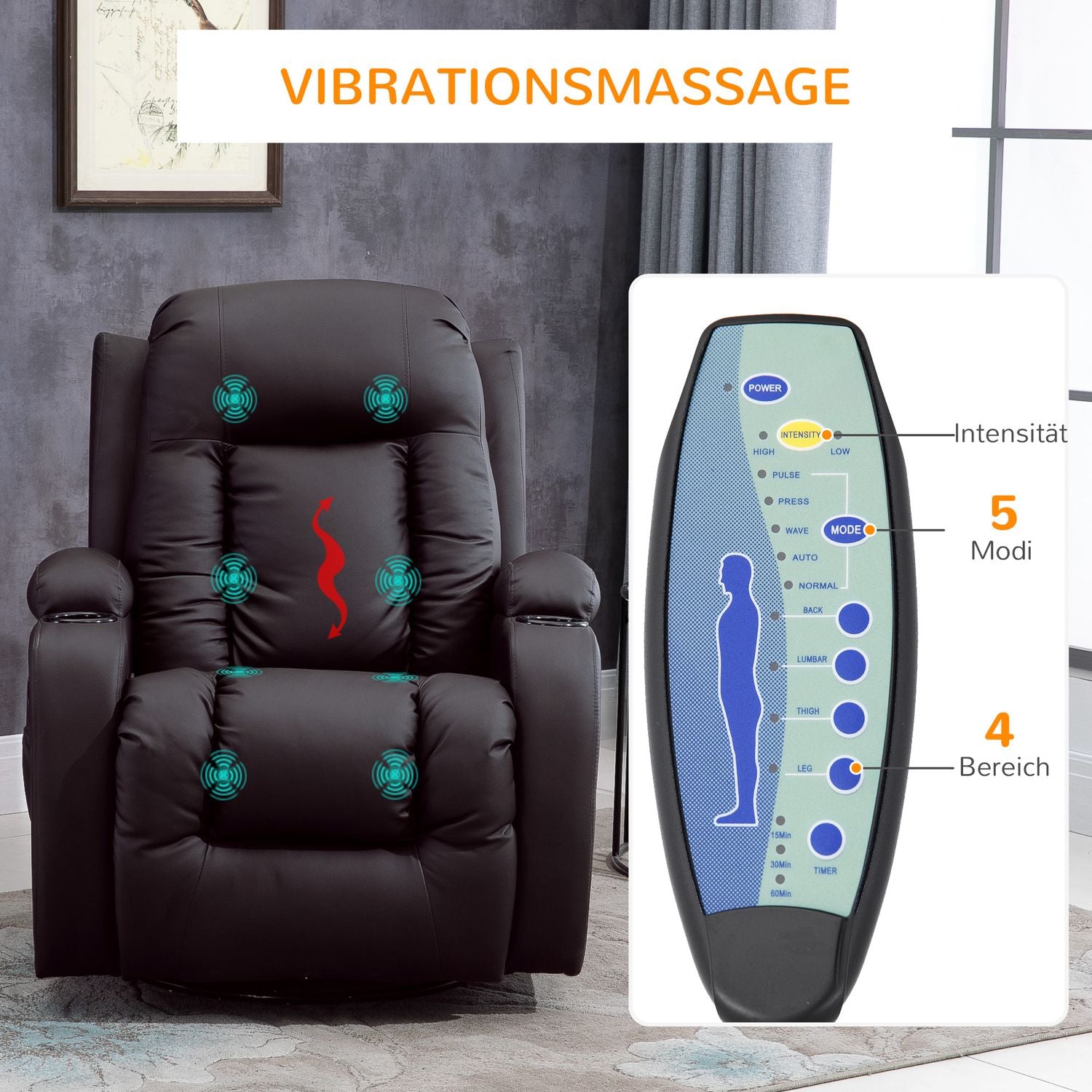Massagestol Med Värme & Liggande, Mugghållare, Brun