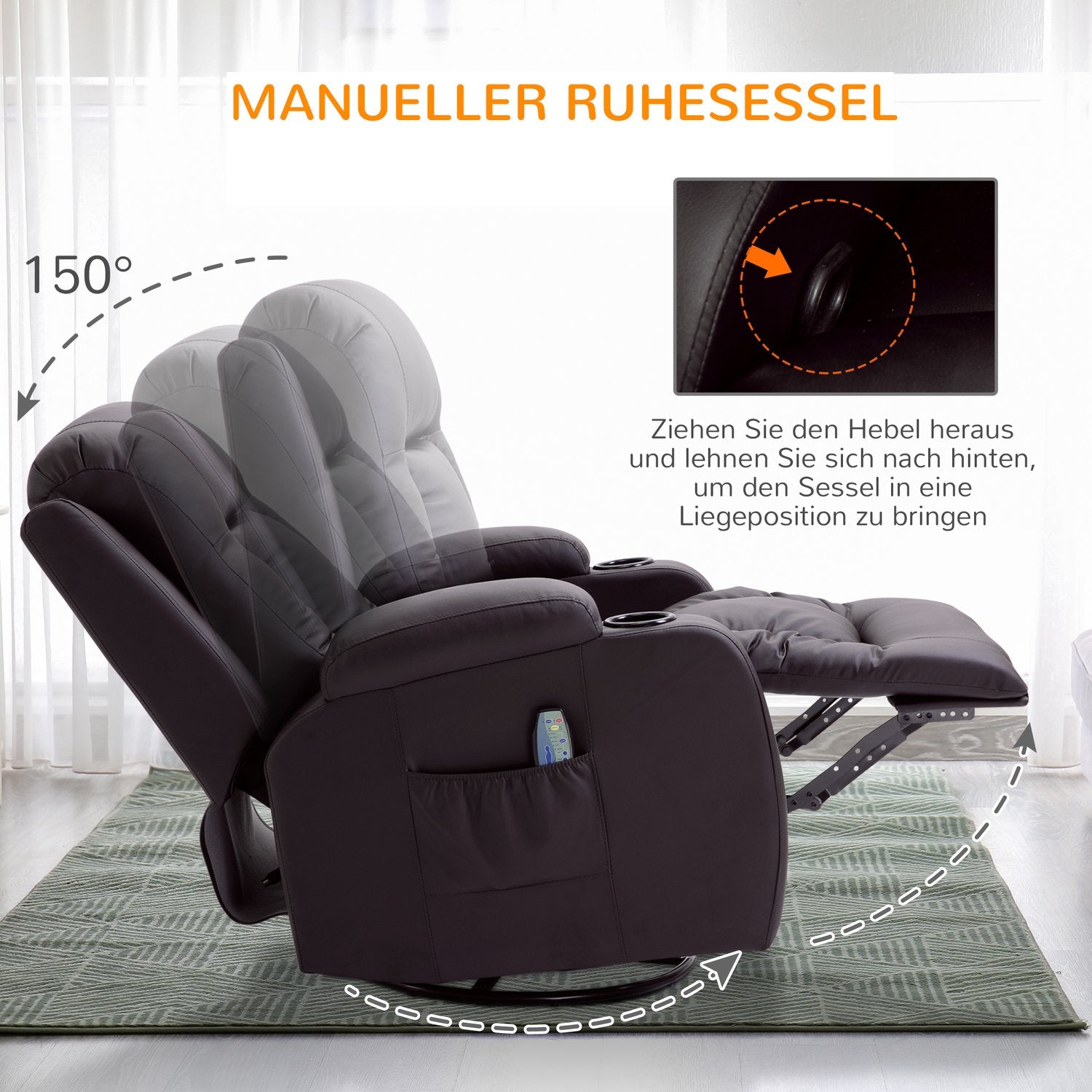 Massagestol Med Värme & Liggande, Mugghållare, Brun