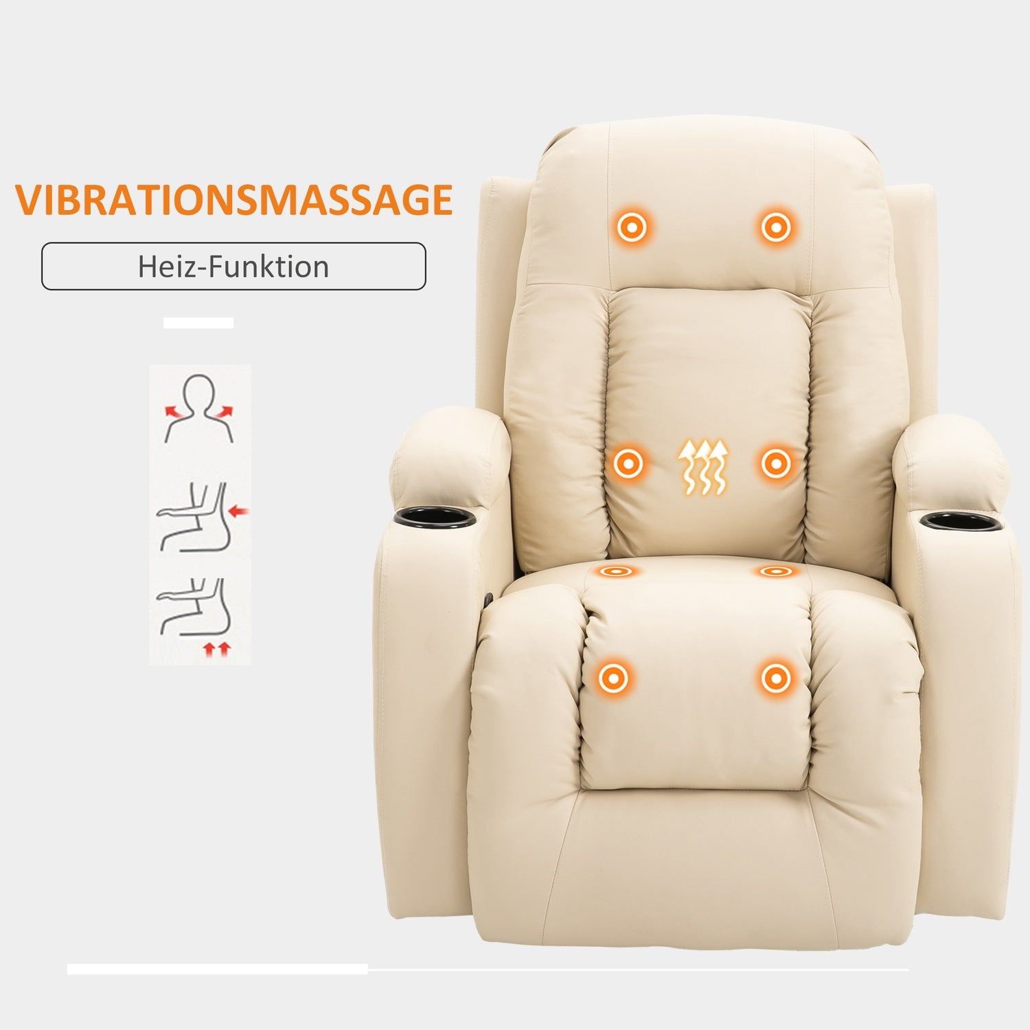 Liggande massage och värme-TV-stol med fjärrkontroll, mugghållare