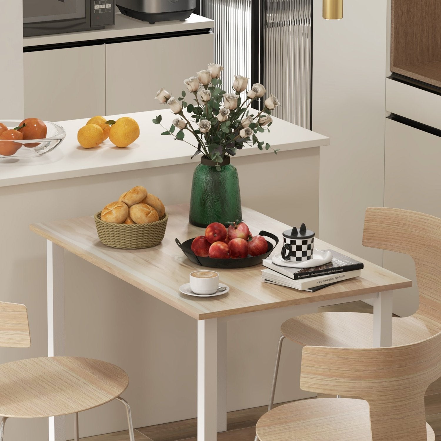 Utdragbart matbord för 6, stålstomme, brun finish