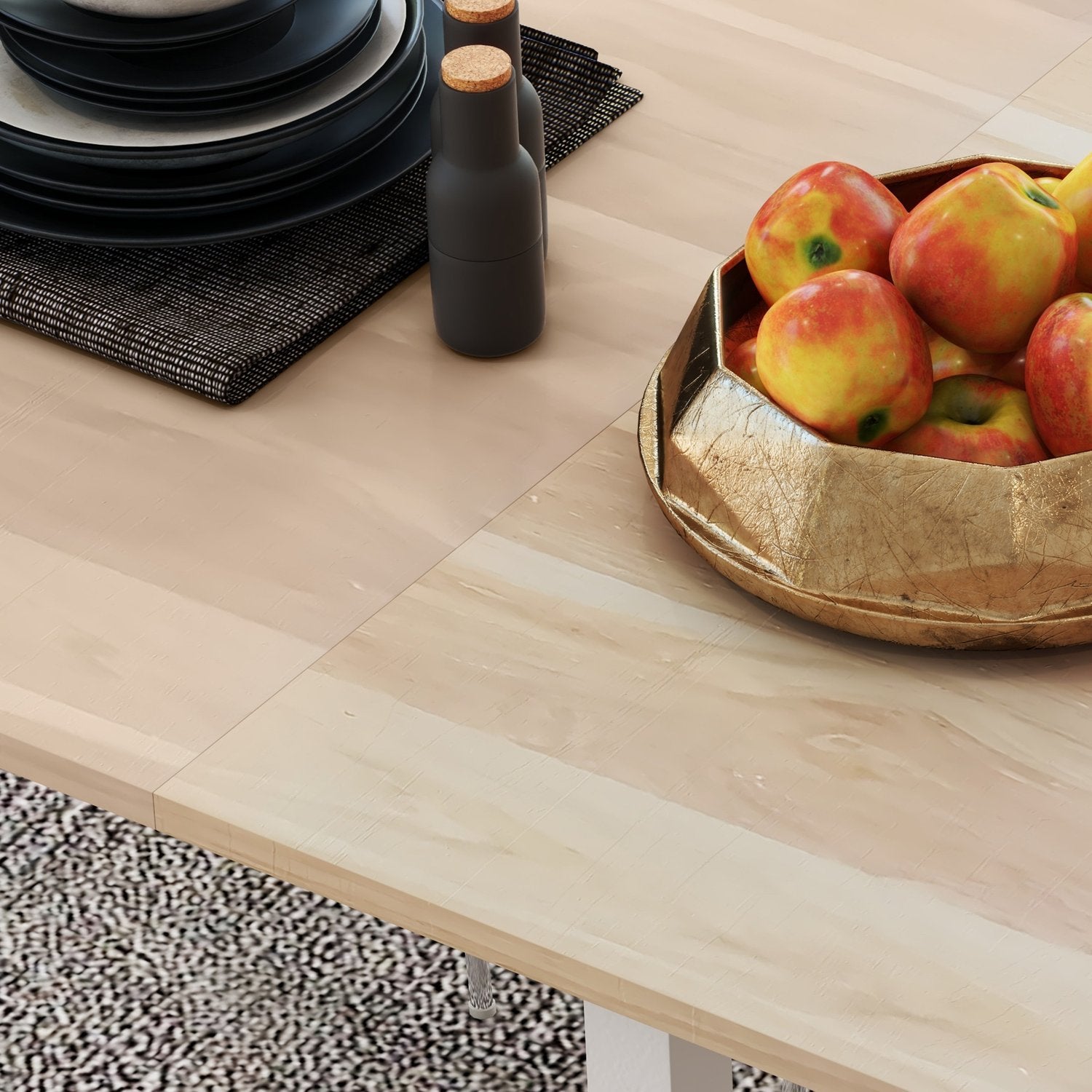 Utdragbart matbord för 6, stålstomme, brun finish