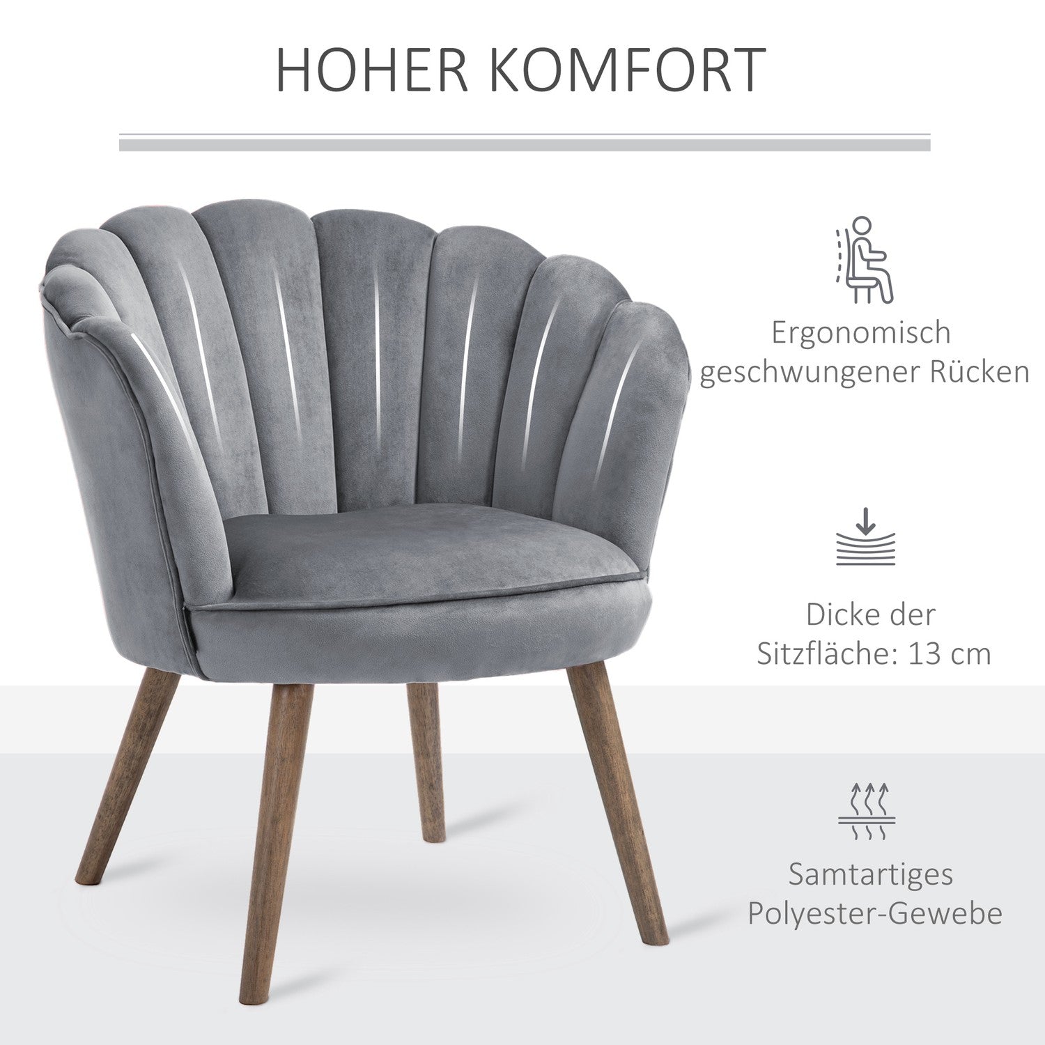 Mörkgrå polyesterfåtölj med ryggstöd, 66x72x79 cm