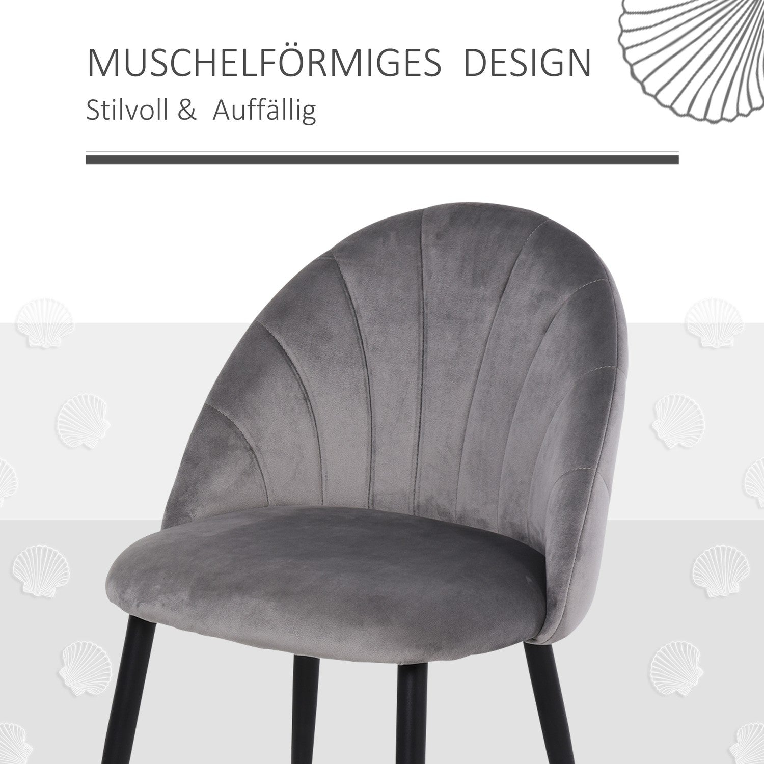 Sammetsmatsalsstolar Set om 2, Skandi Design, Grå