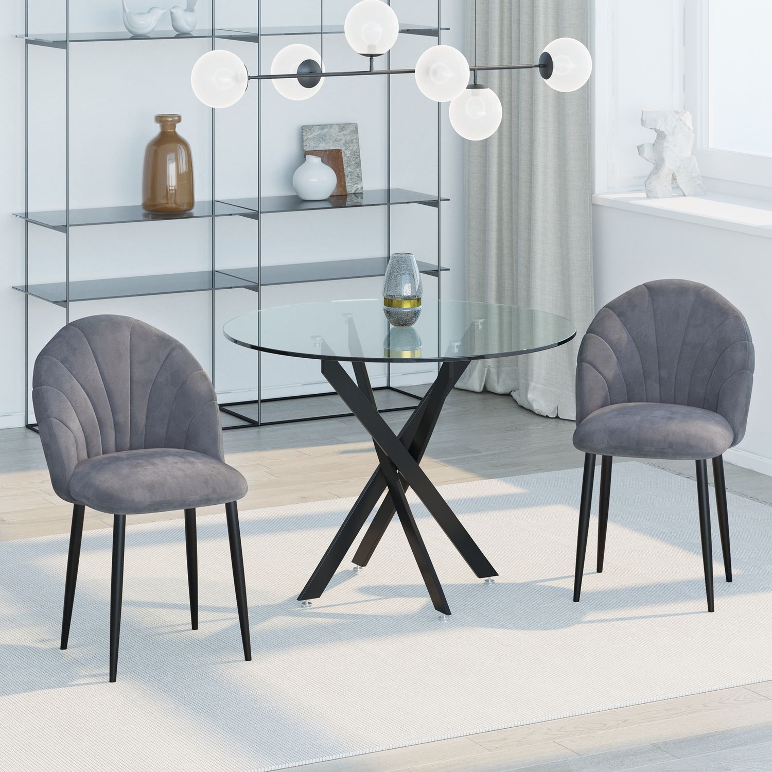 Sammetsmatsalsstolar Set om 2, Skandi Design, Grå