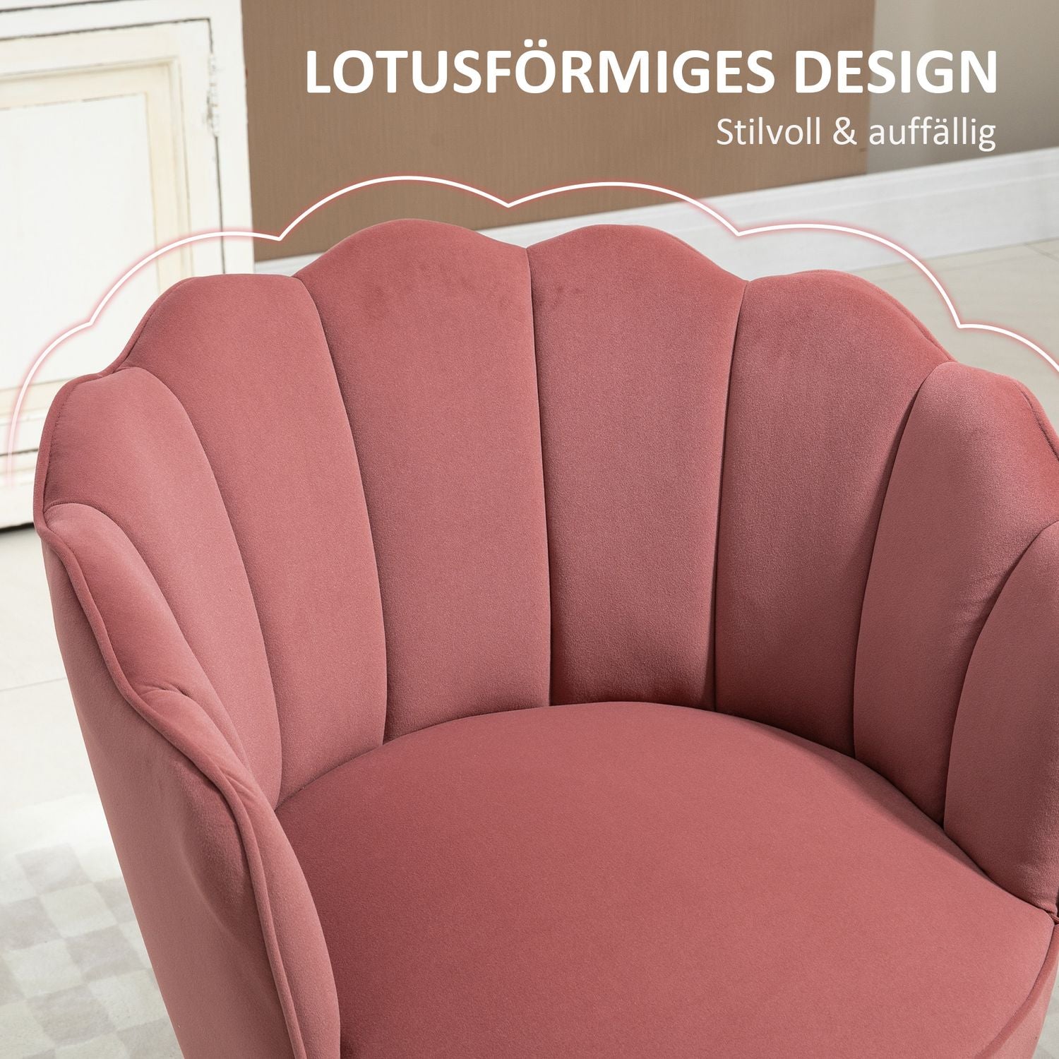 Rosa fåtölj med ryggstöd – polyester, gummiträ