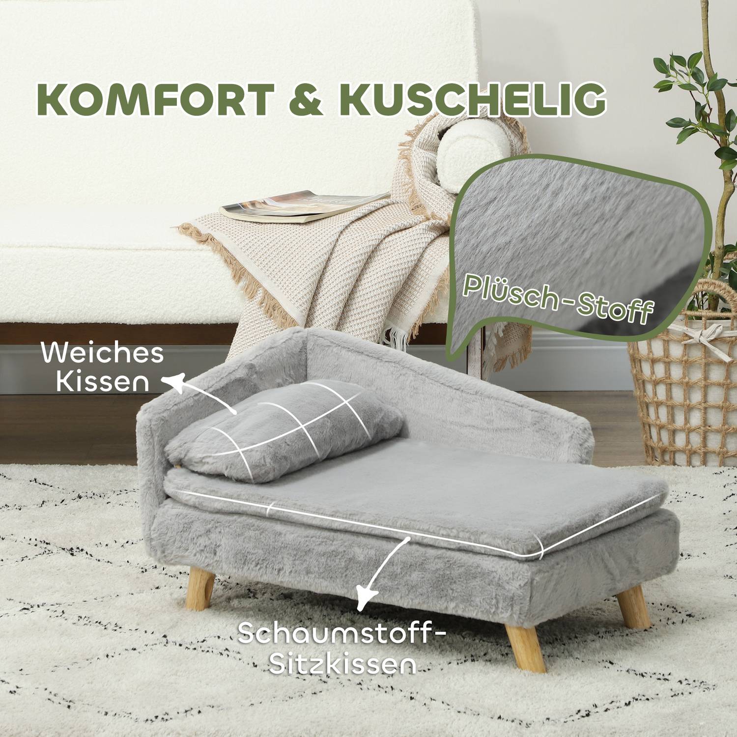 Medium hundsoffa med tvättbar kudde, förhöjd design
