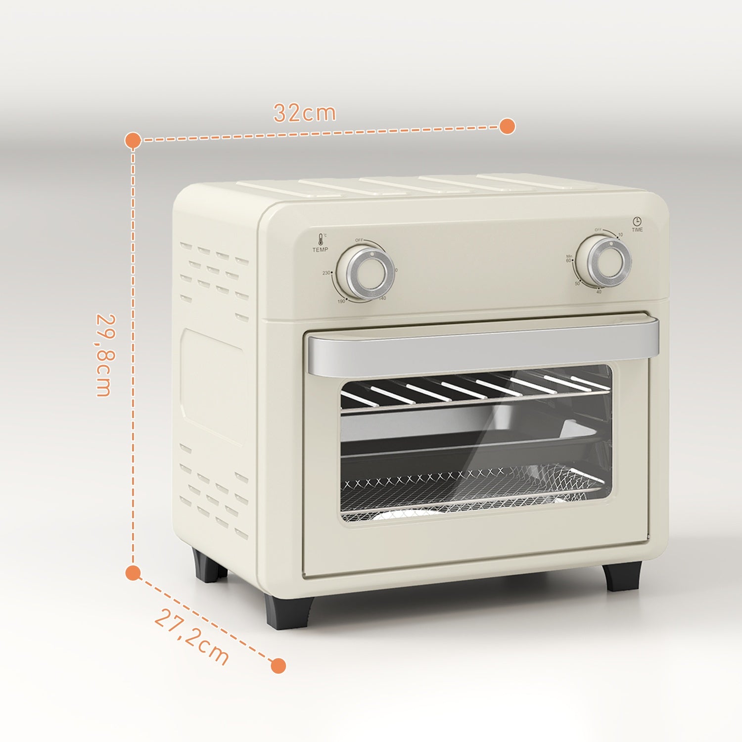 Mini Air Fryer Ugn 10L, Rostfritt Stål, Pekskärm, 1000W