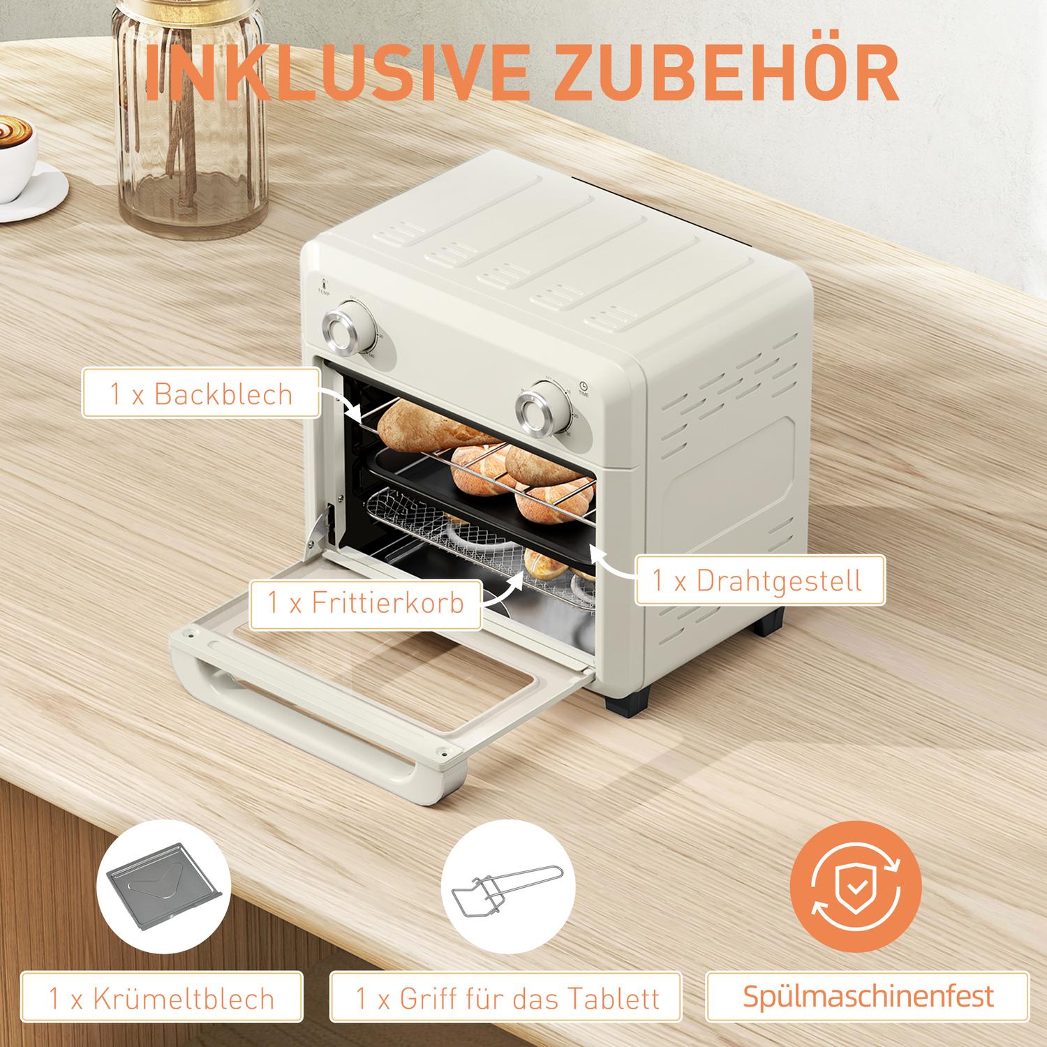 Mini Air Fryer Ugn 10L, Rostfritt Stål, Pekskärm, 1000W