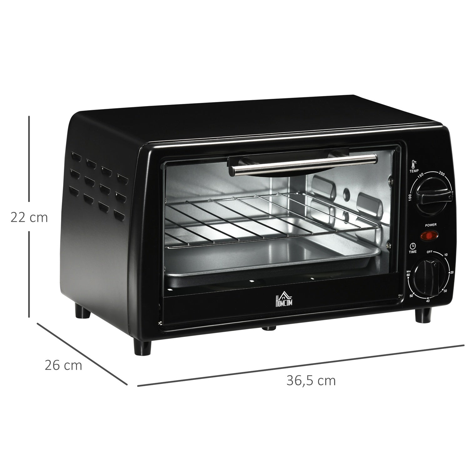 10L Mini Elektrisk Ugn, 750W, Timer, 230°C, Svart