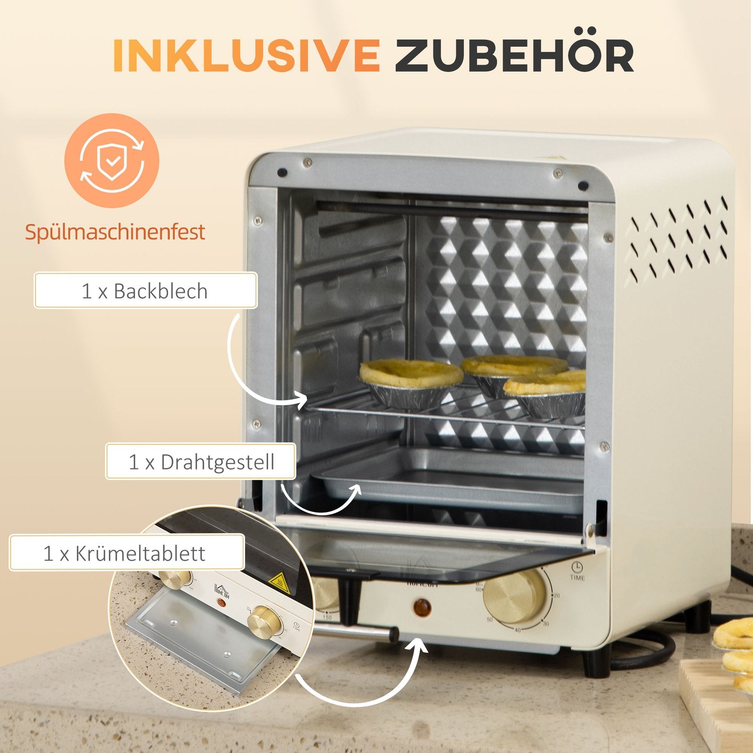 Miniugn 15L, 1000W, Timer, Gräddvit, Konvektion