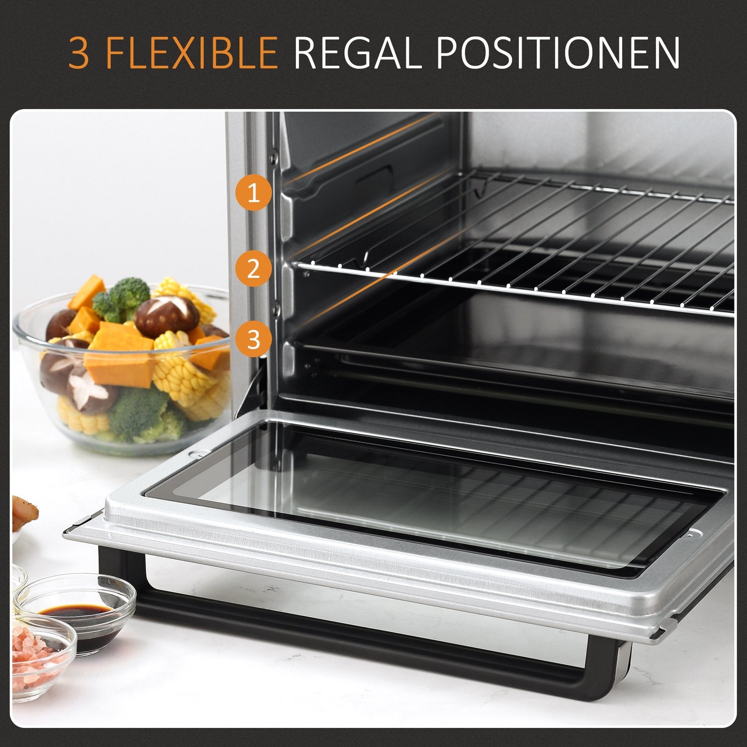 Elektrisk Miniugn 32L, 1600W, Rostfritt Stål & Glas