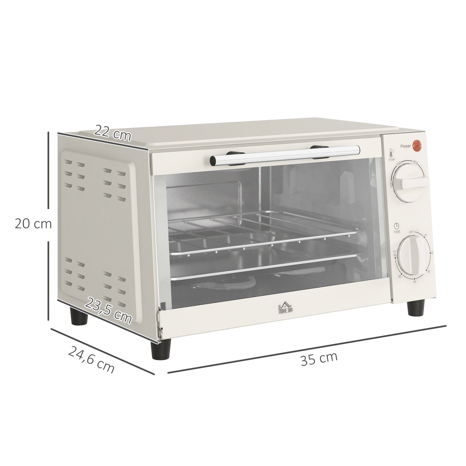 Miniugn 9L – 750W, Timer, Justerbar Temp, Gräddvit