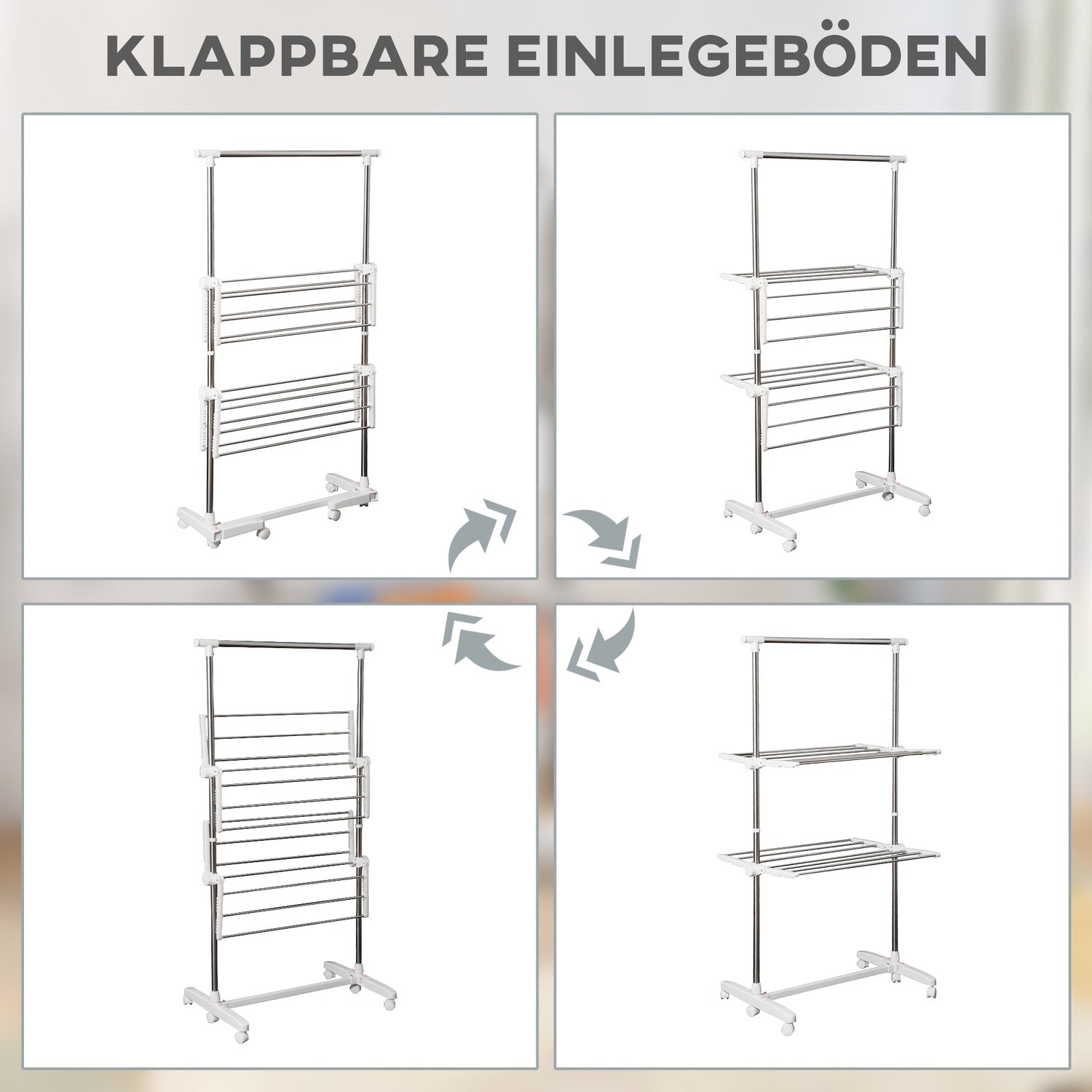 Vikbart klädluftstorn med sidovingar, 2 nivåer