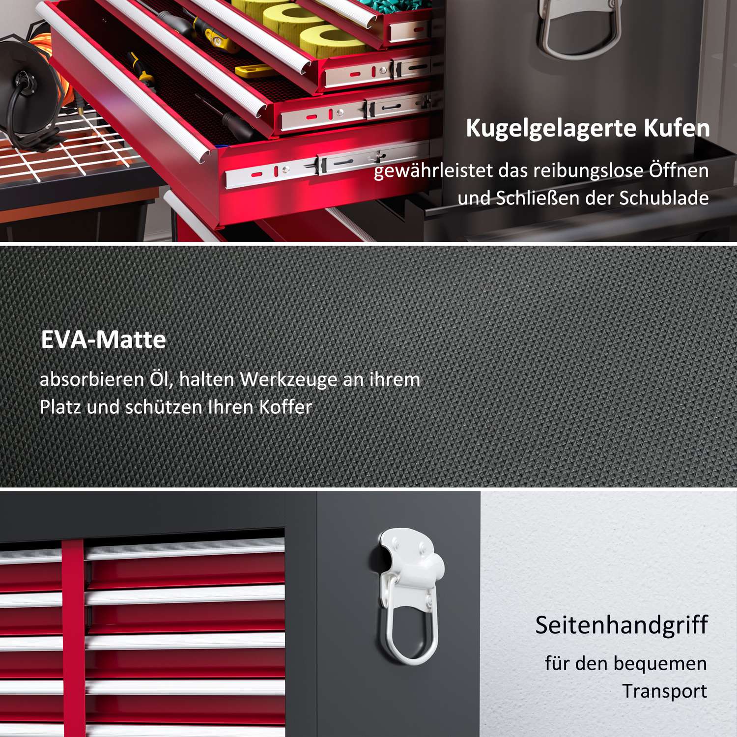 Mobil verkstadsvagn, Låsbar, 14 lådor, Röd