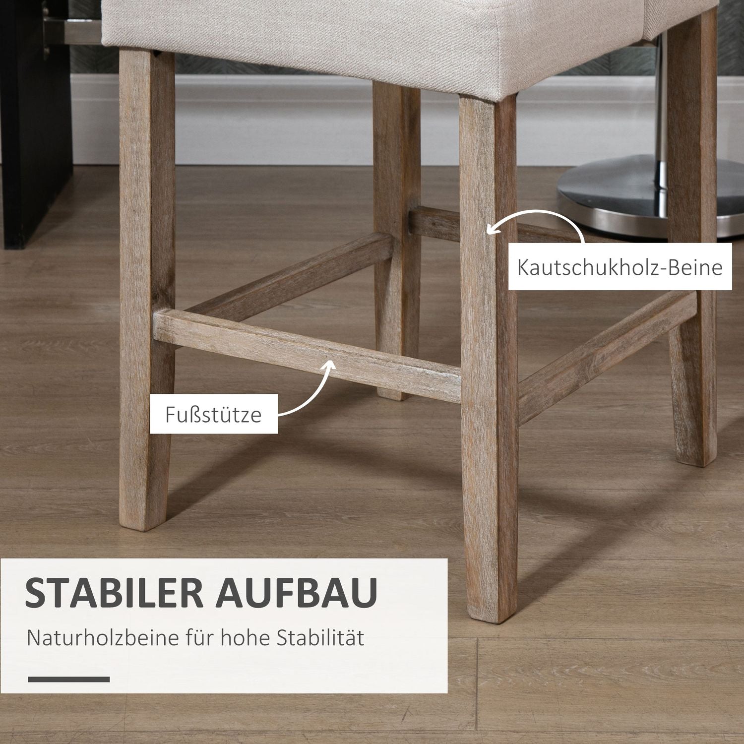 Modern beige barstolar set, låg rygg, linne, 2 st