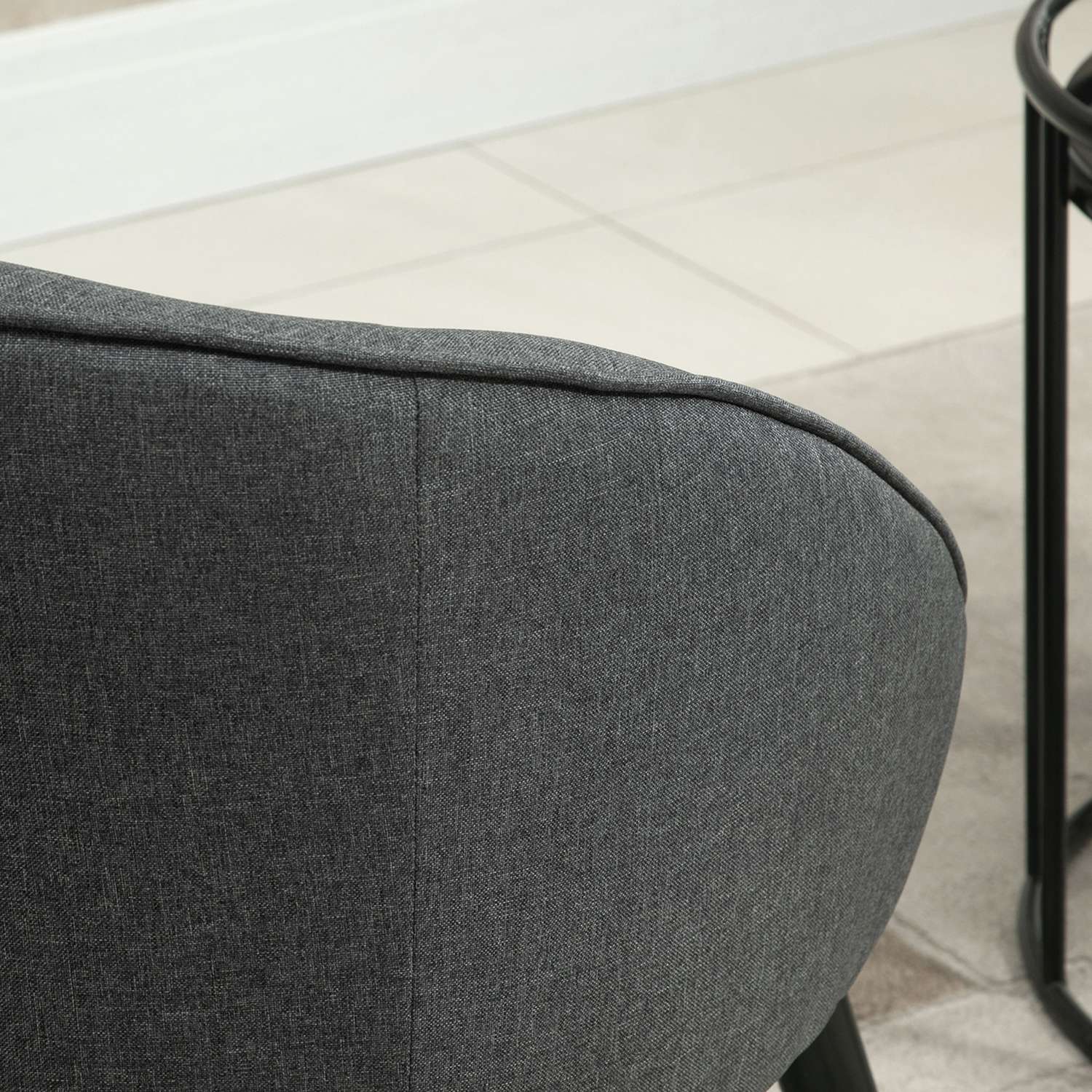 Modern grå linne-look stoppad lounge stol, trä ram