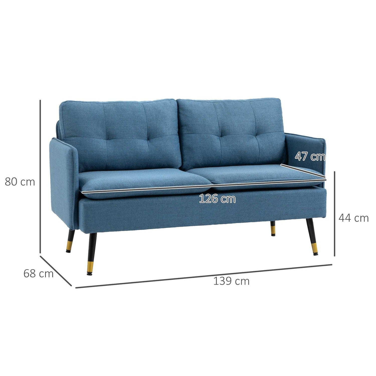 Modern mörkblå 2-sits soffa med tjocka kuddar