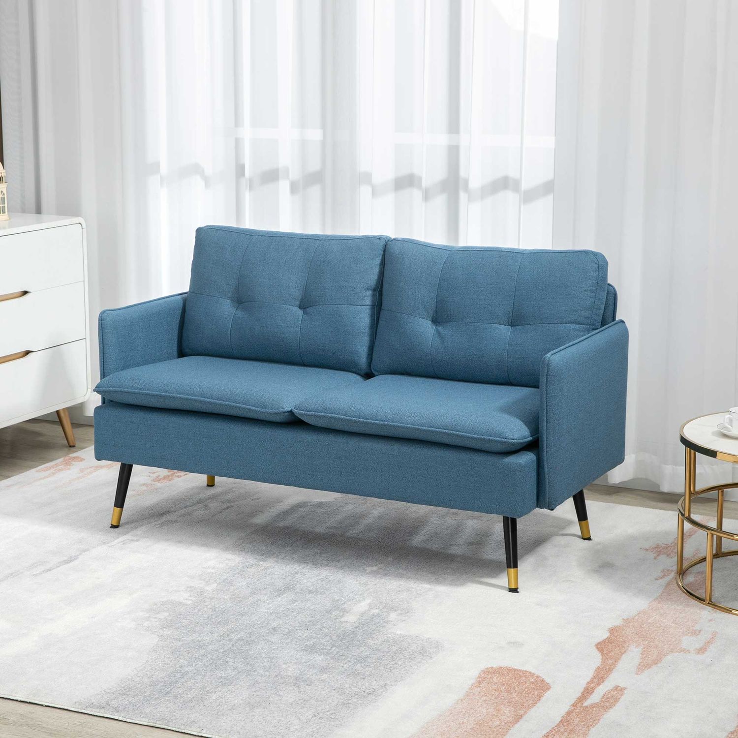 Modern mörkblå 2-sits soffa med tjocka kuddar