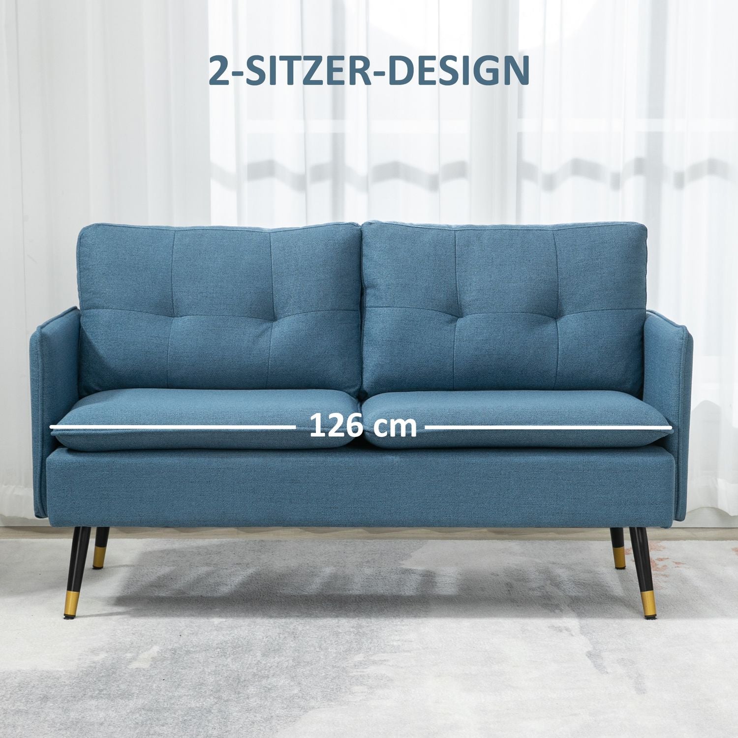 Modern mörkblå 2-sits soffa med tjocka kuddar