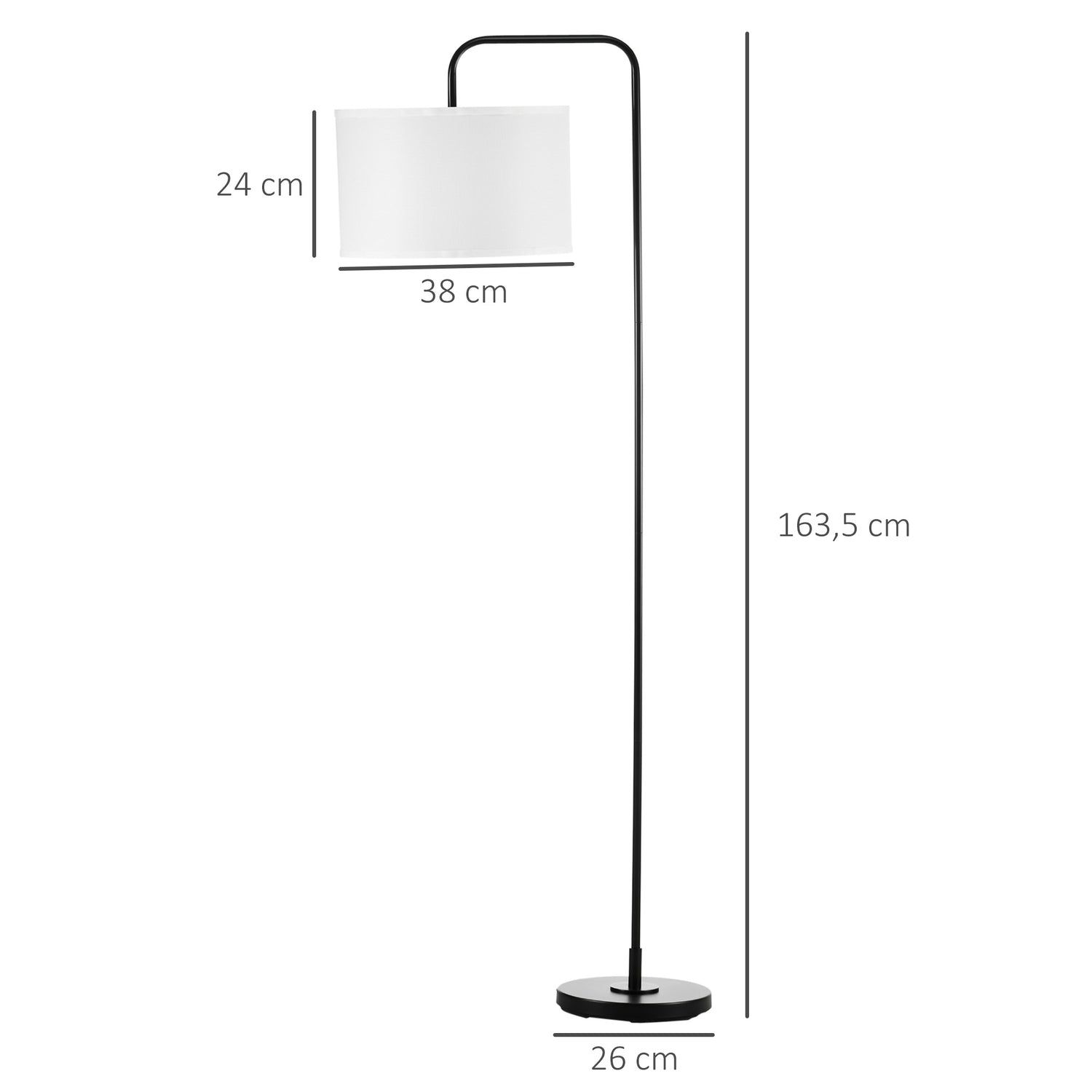 Modern svart metall golvlampa med lampskärm, 180 cm sladd