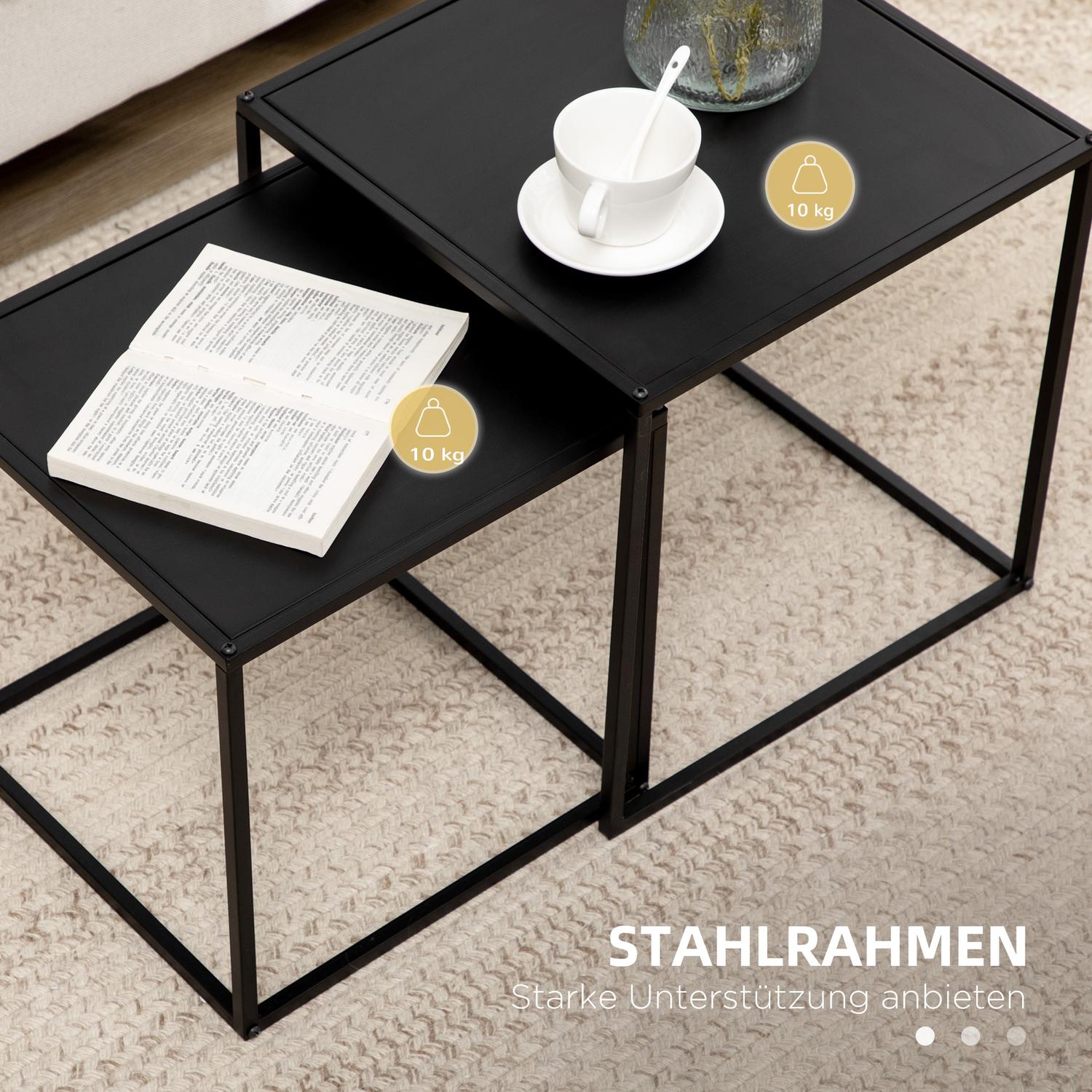 Modernt soffbord set om 2 – Svart stålstomme, 120x59x45Cm