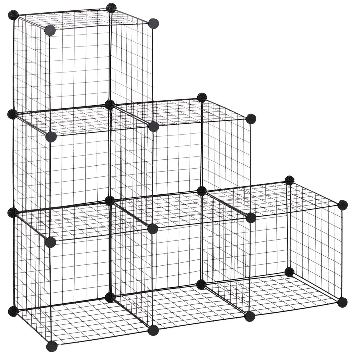 Modulair opbergrek met draadpanelen – 6 kubussen, zwart, 109 x 37 x 109 cm