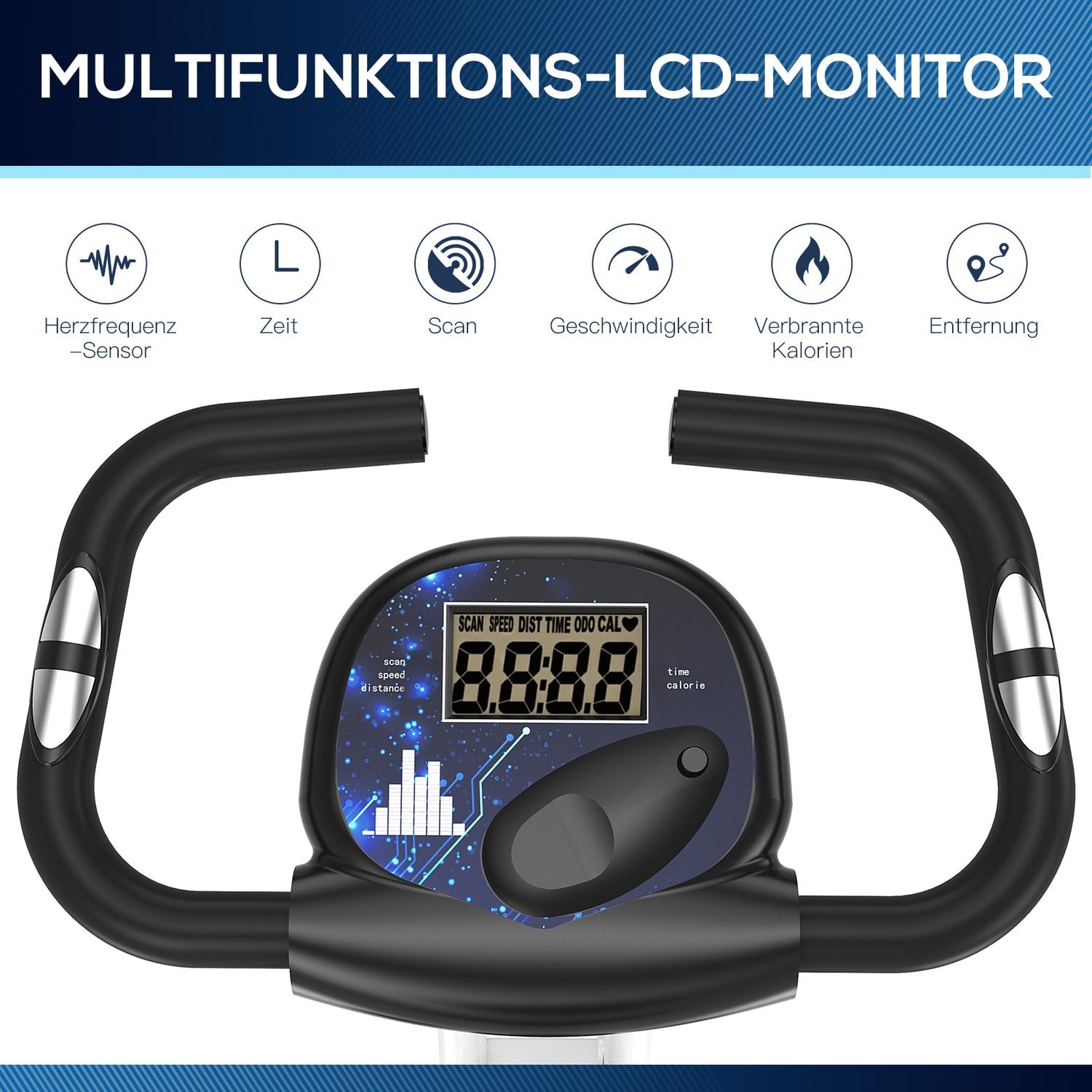 Motionscykel, 8-nivås magnetiskt motstånd, justerbar höjd