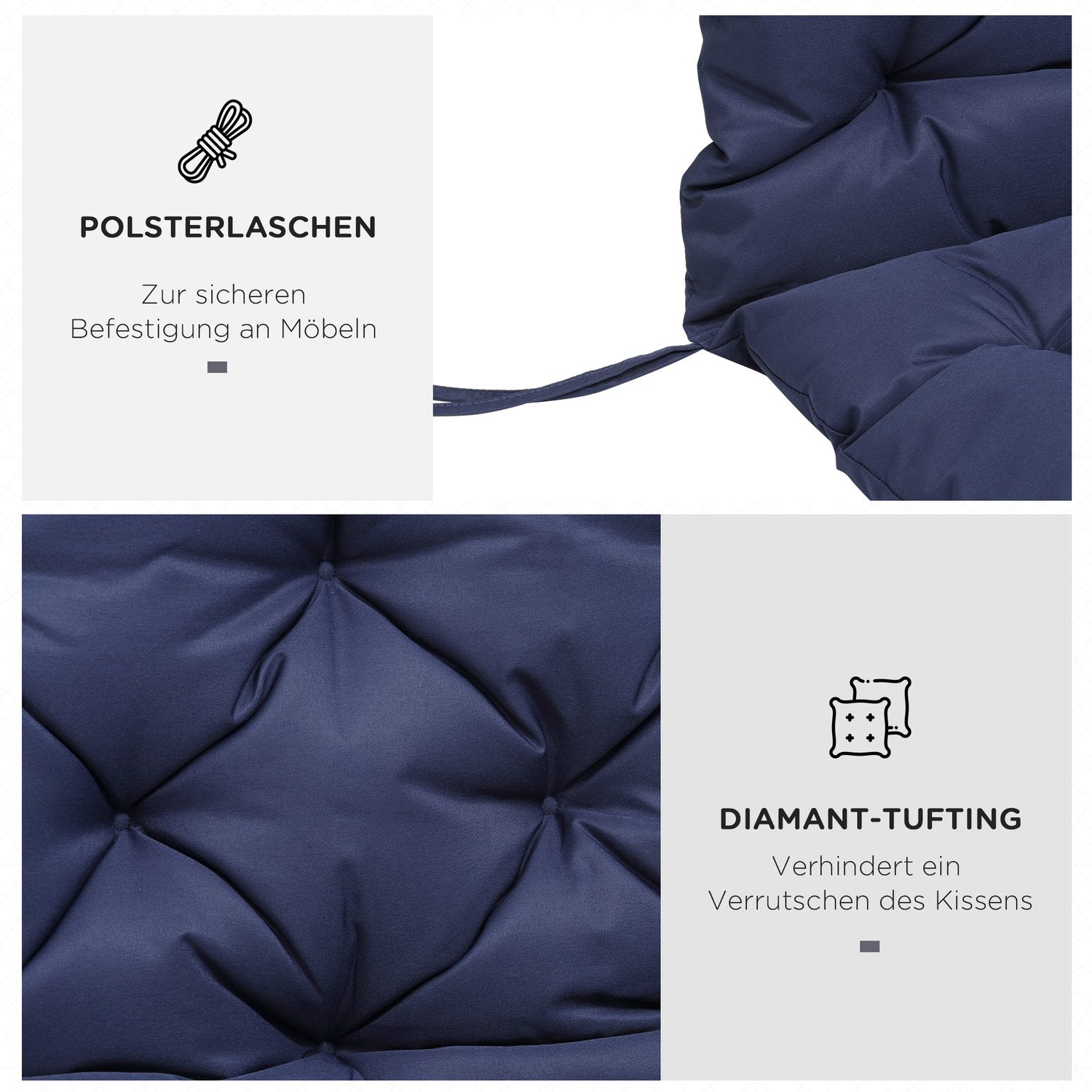 Mörkblå 3-sits bänkdyna, 150x98x8 cm, inomhus/utomhus