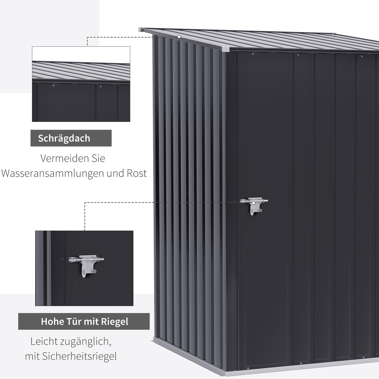 Mörkgrå metall trädgårdsredskapsbod, 1x1m galvaniserat stål
