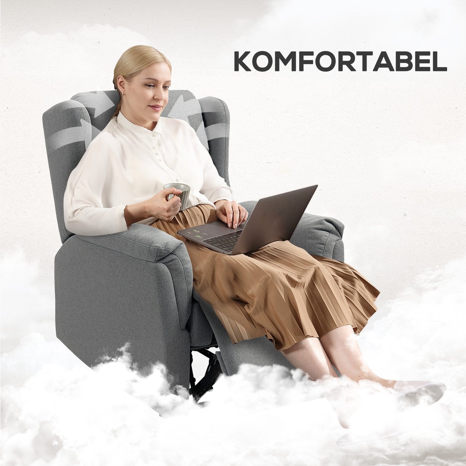 Mörkgrå vilstol med fickfjäderkärna, kapacitet 150 kg