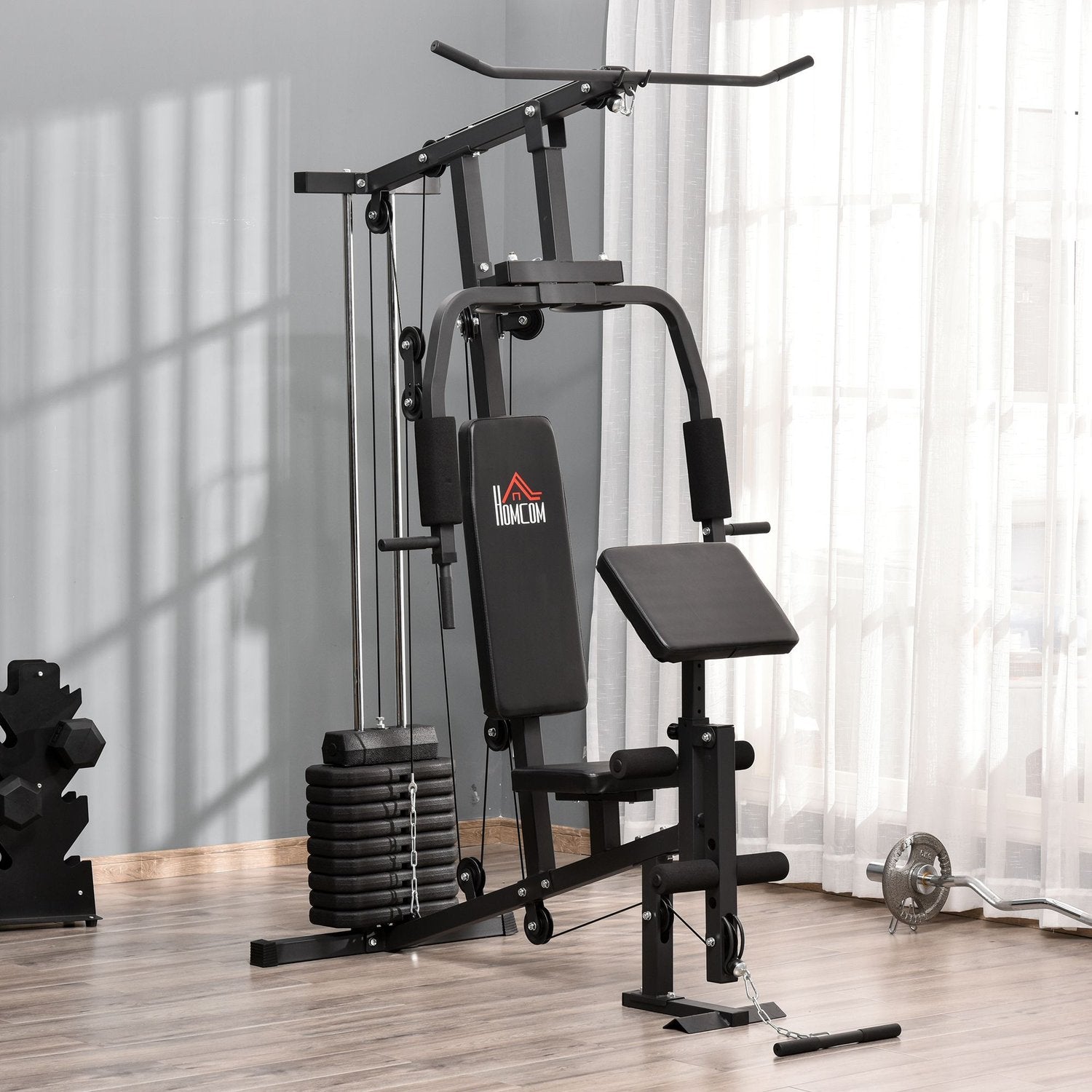 Multi-Gym Fitness Station med vikter och stoppning, svart