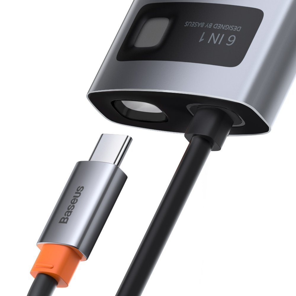 Multifunktionell 6-i-1 USB HUB USB-C PD HDMI 3x USB 3.2 RJ45 Grå