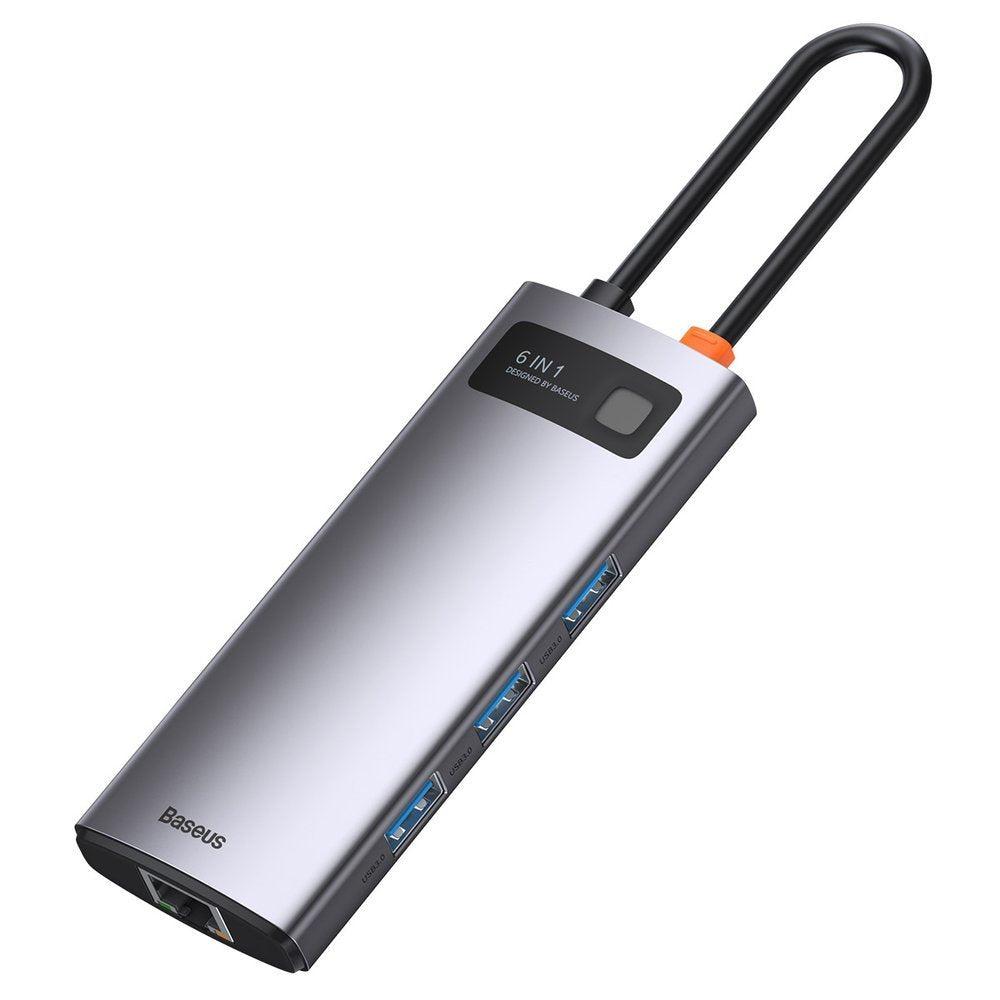 Multifunktionell 6-i-1 USB HUB USB-C PD HDMI 3x USB 3.2 RJ45 Grå