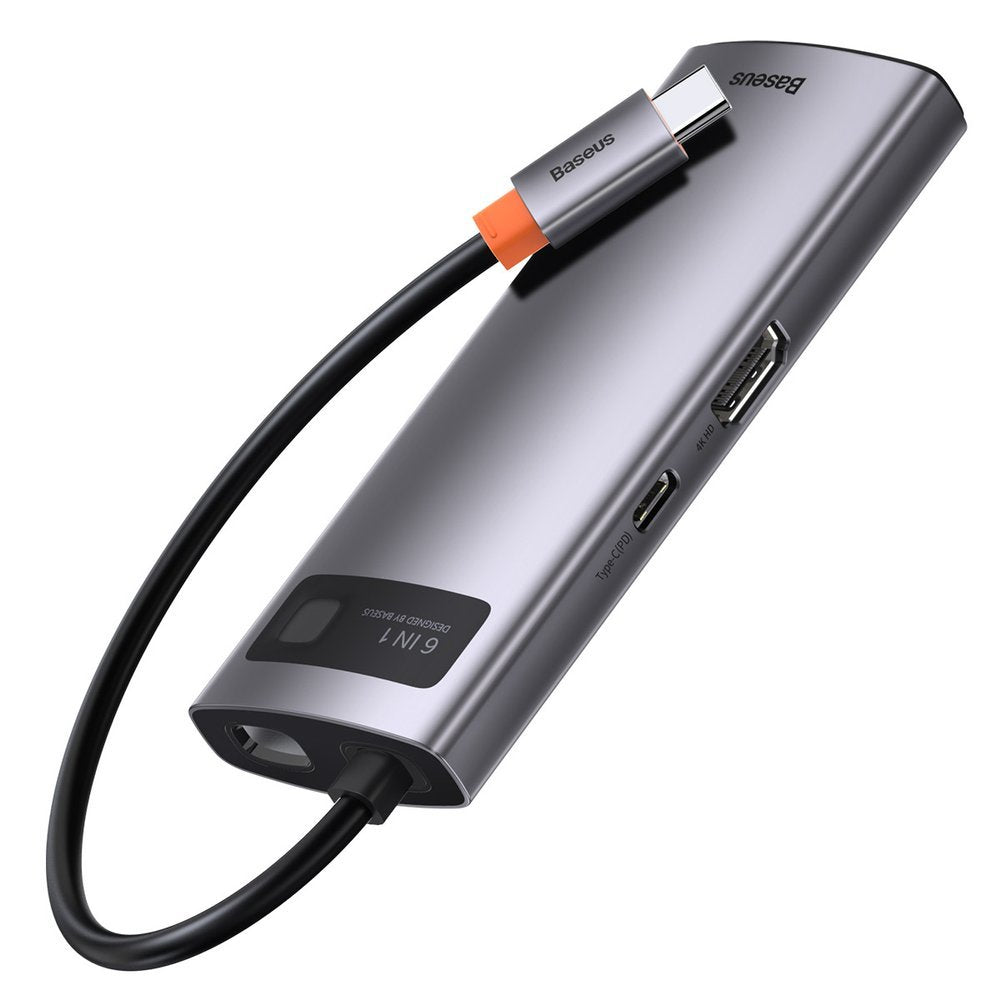 Multifunktionell 6-i-1 USB HUB USB-C PD HDMI 3x USB 3.2 RJ45 Grå