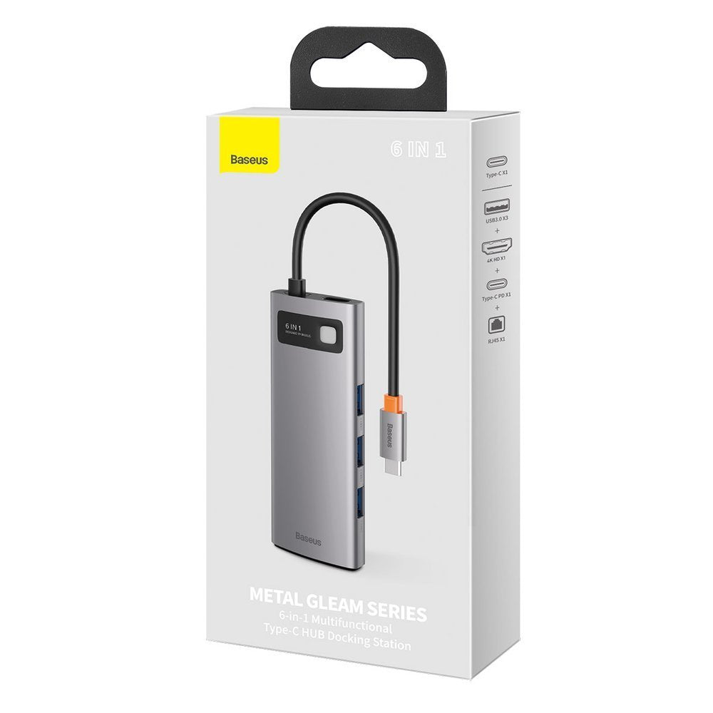 Multifunktionell 6-i-1 USB HUB USB-C PD HDMI 3x USB 3.2 RJ45 Grå
