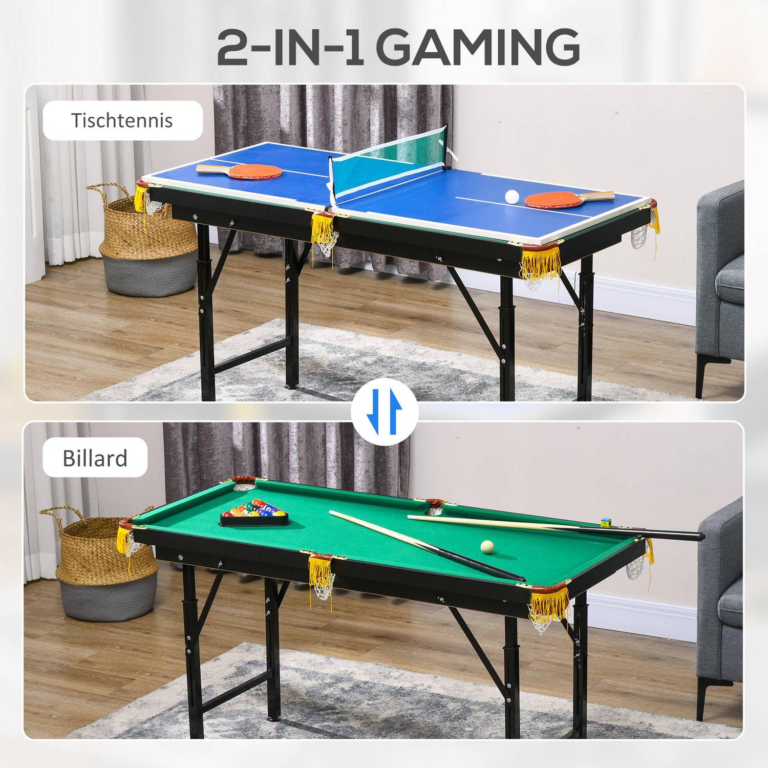 2-i-1 spelbord – biljard och bordtennis, justerbar höjd