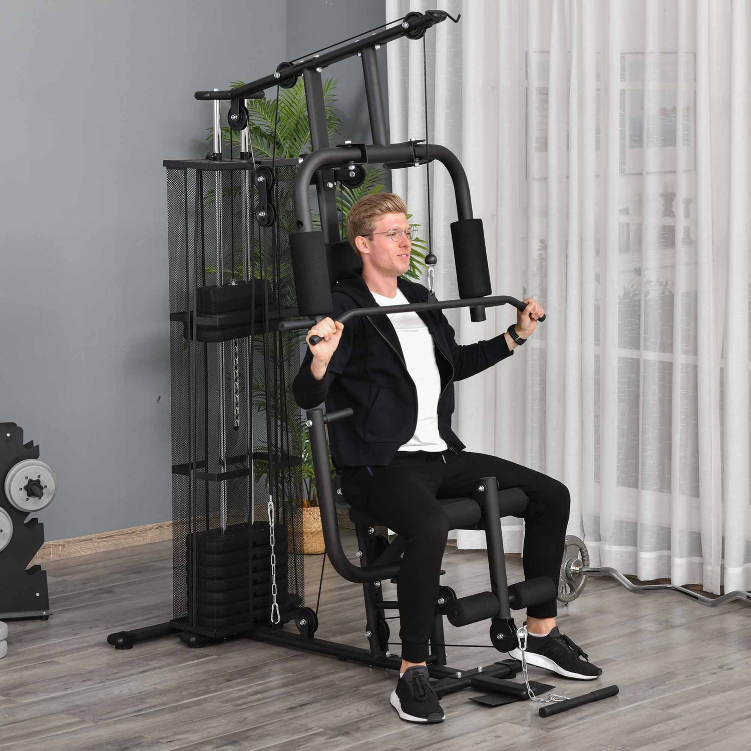Multigym Fitness Station med Vikter & Leg Curl, Svart