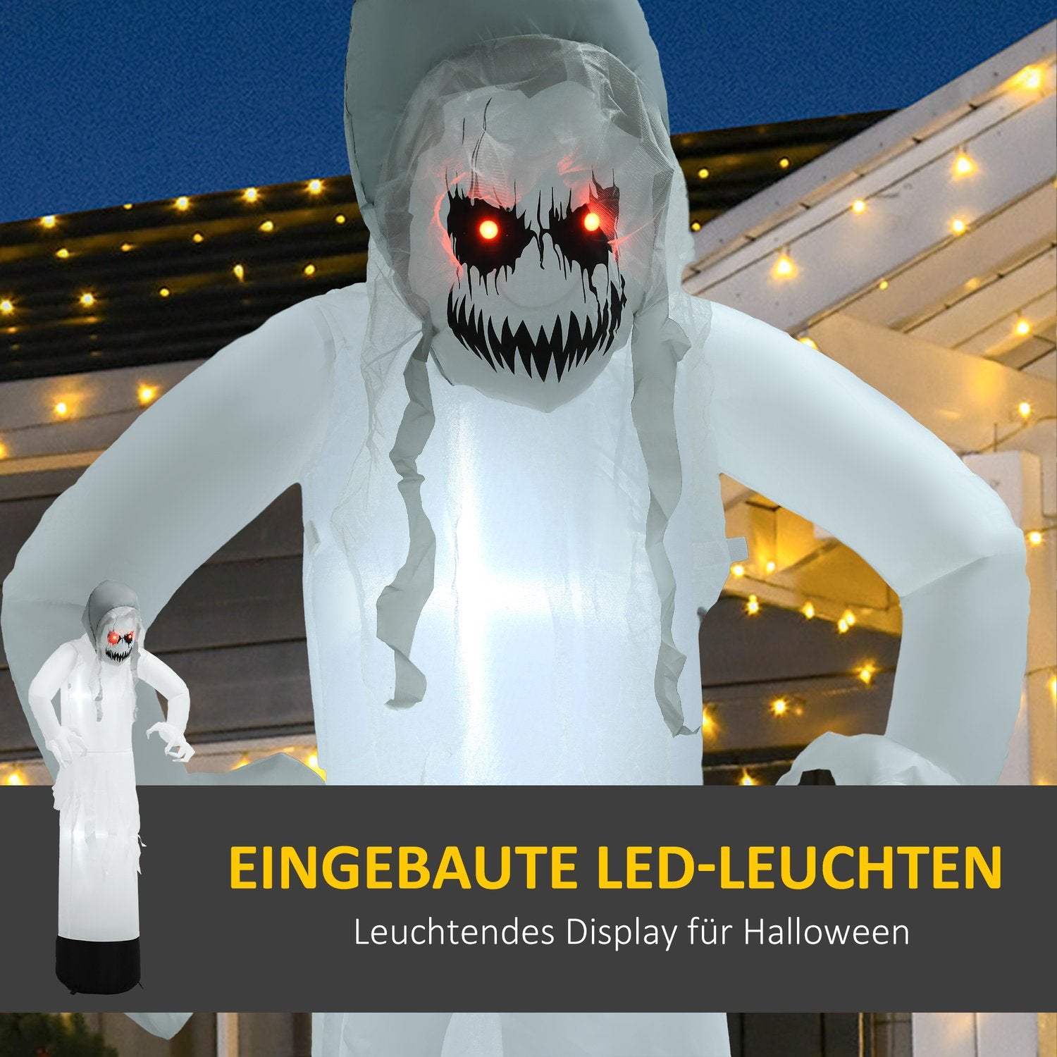 Uppblåsbar White Witch Halloween Dekor med LED-ljus