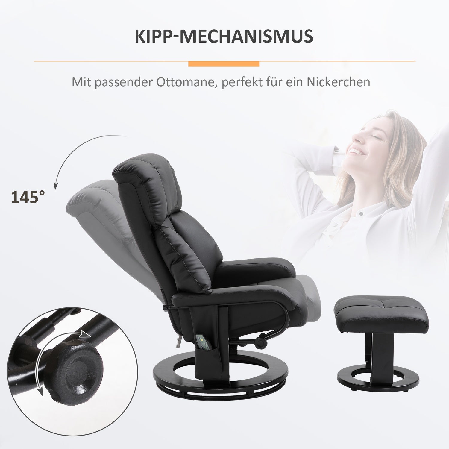 Svart massagepall – 76x80x102 cm Justerbar höjd