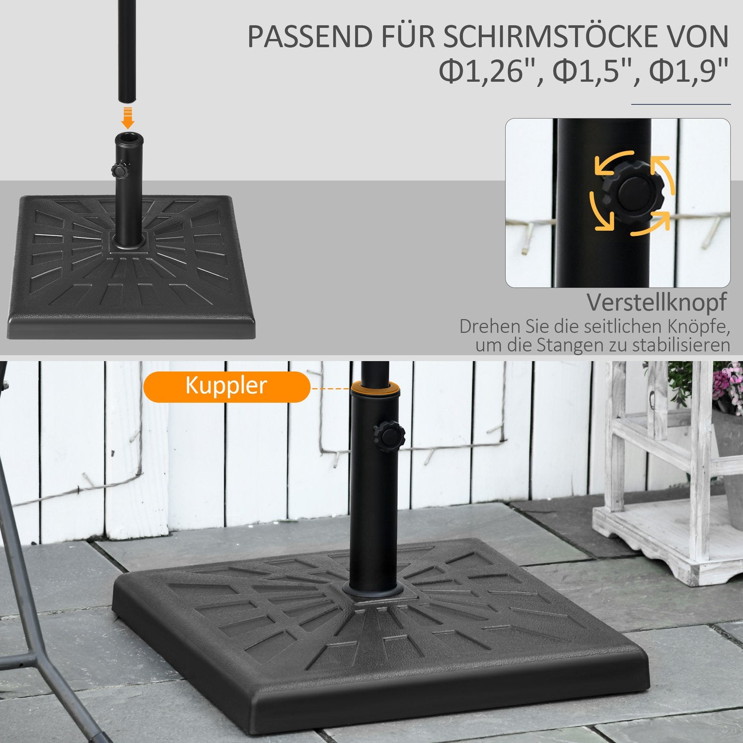 Paraplystativ, 19 kg bas, passar Ø 32/38/48 mm stolpar, svart