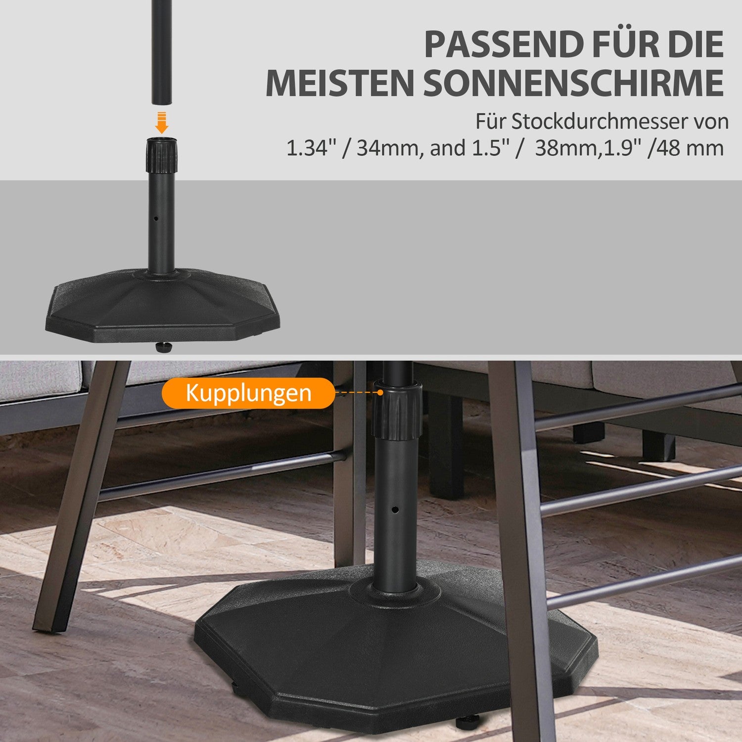 Stabilt parasollställ 22Kg för 32-38mm stolpar, svart