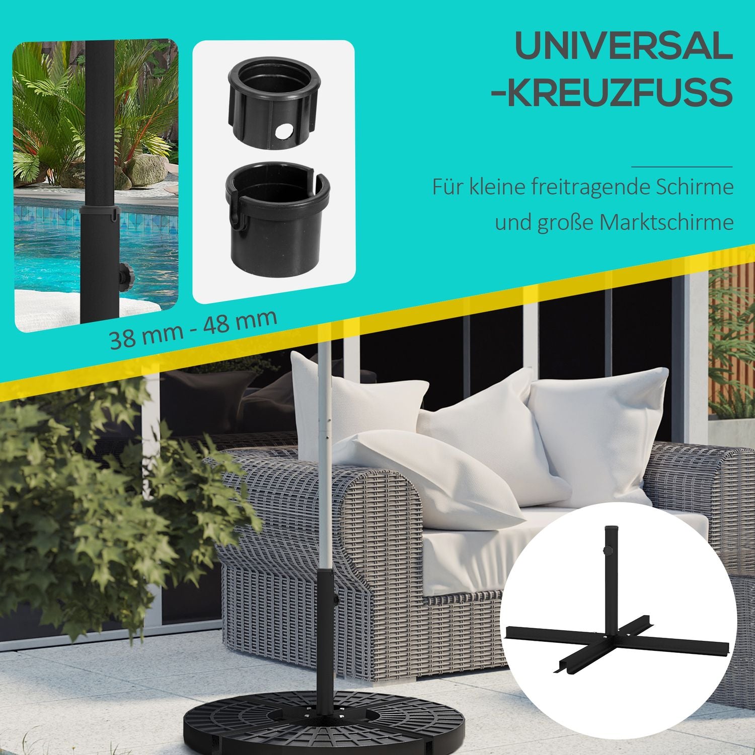 Parasollställ, Svart - 4 Kg, Passar Ø38-48 Mm stolpar