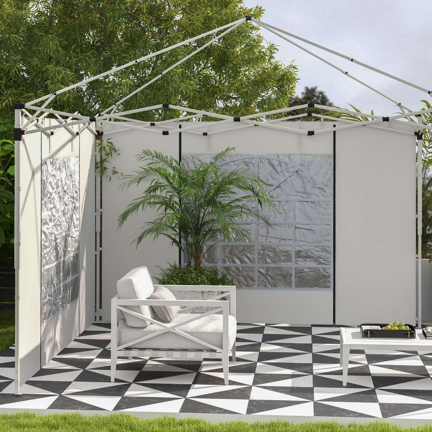 Partytälts sidopaneler med fönster & dörr, 3x3/3x6 m, Vit