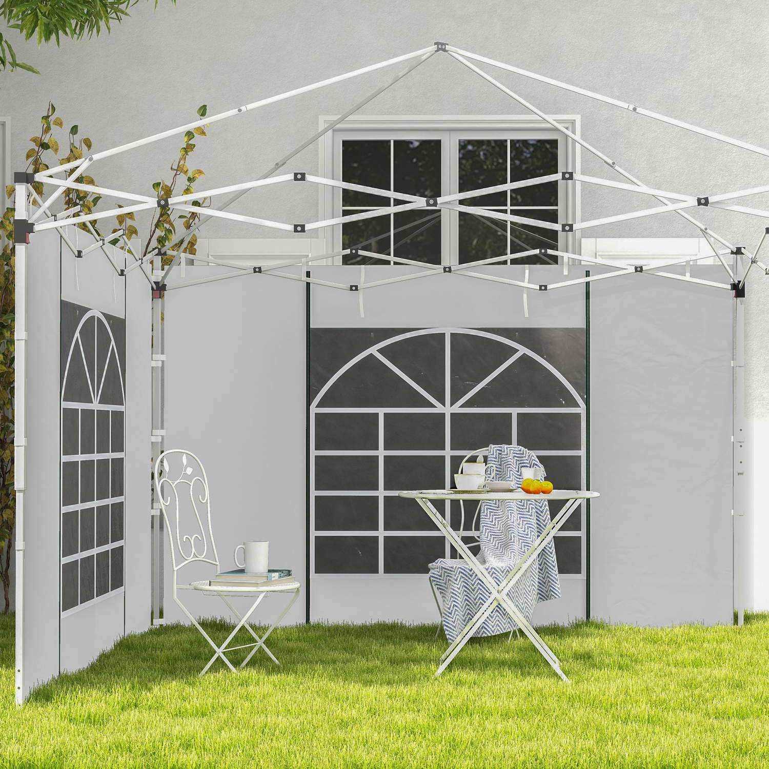 Partytälts sidopaneler med fönster & dörr, 3x3/3x6 m, Vit