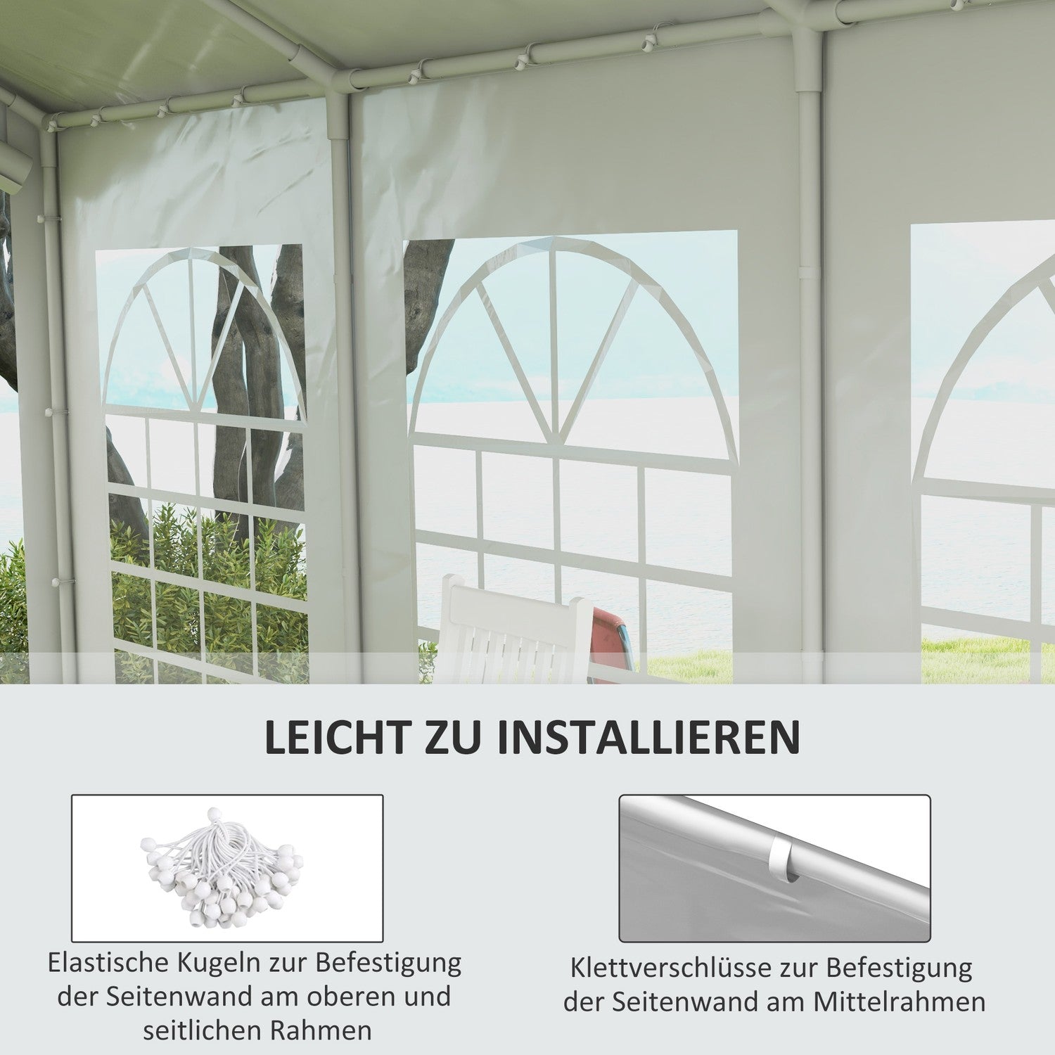 Paviljongsidopanel med fönster, 6x2m Vattentät Vit
