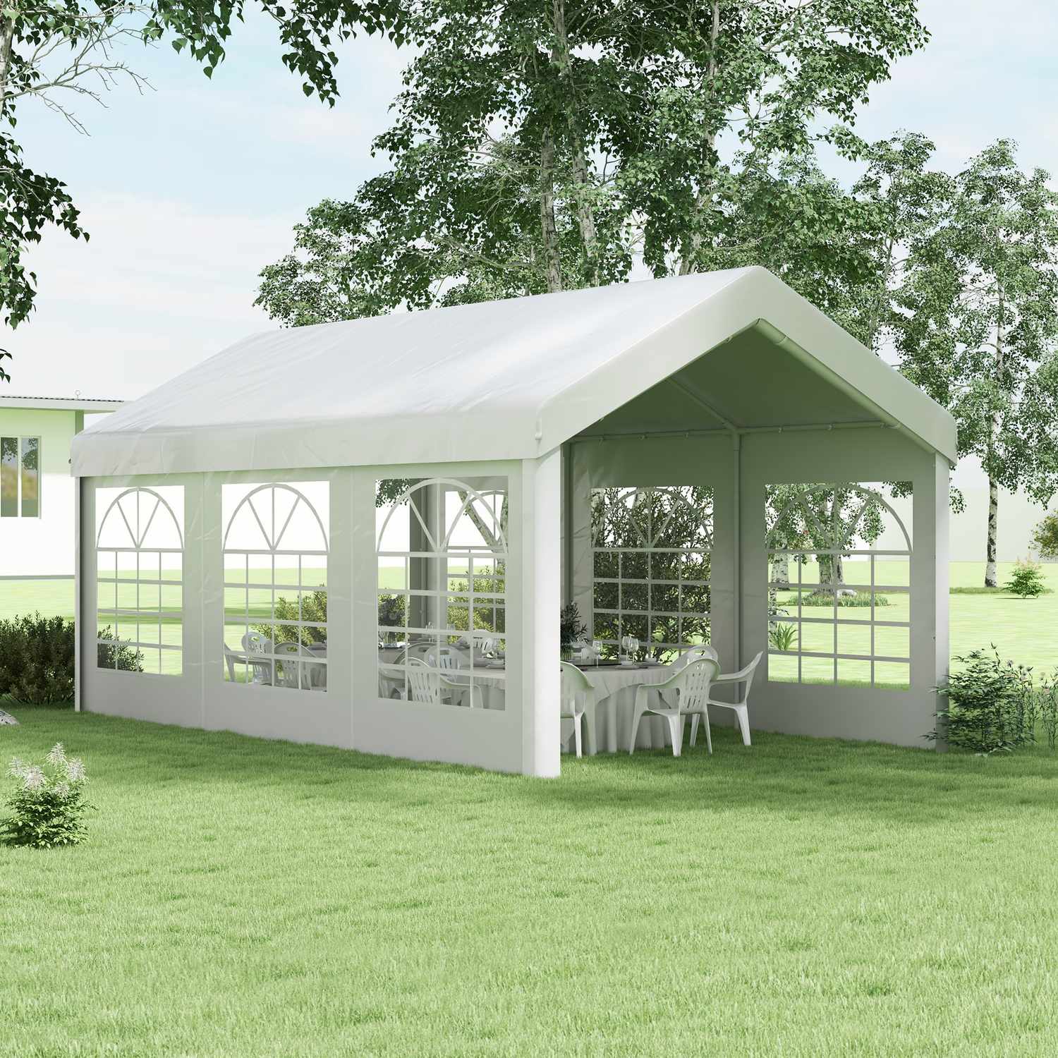 Paviljongsidopanel med fönster, 6x2m Vattentät Vit