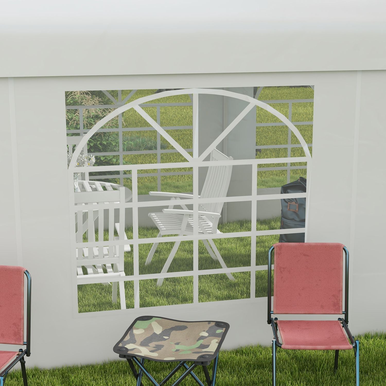 Paviljongsidopanel med fönster, 6x2m Vattentät Vit